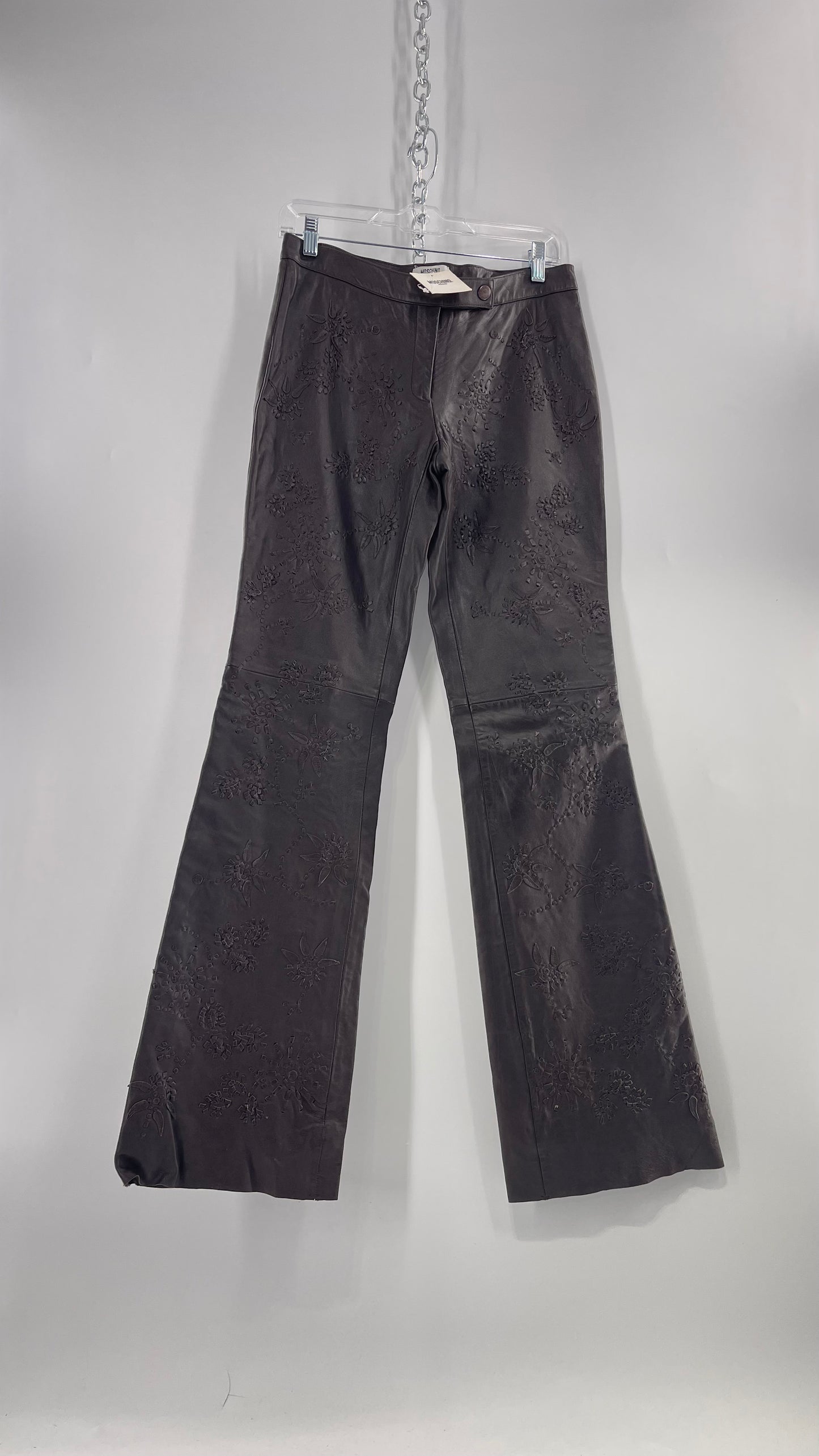 Moschino Brown Leather Embroidered Pants (10) ***WITH TAGS***