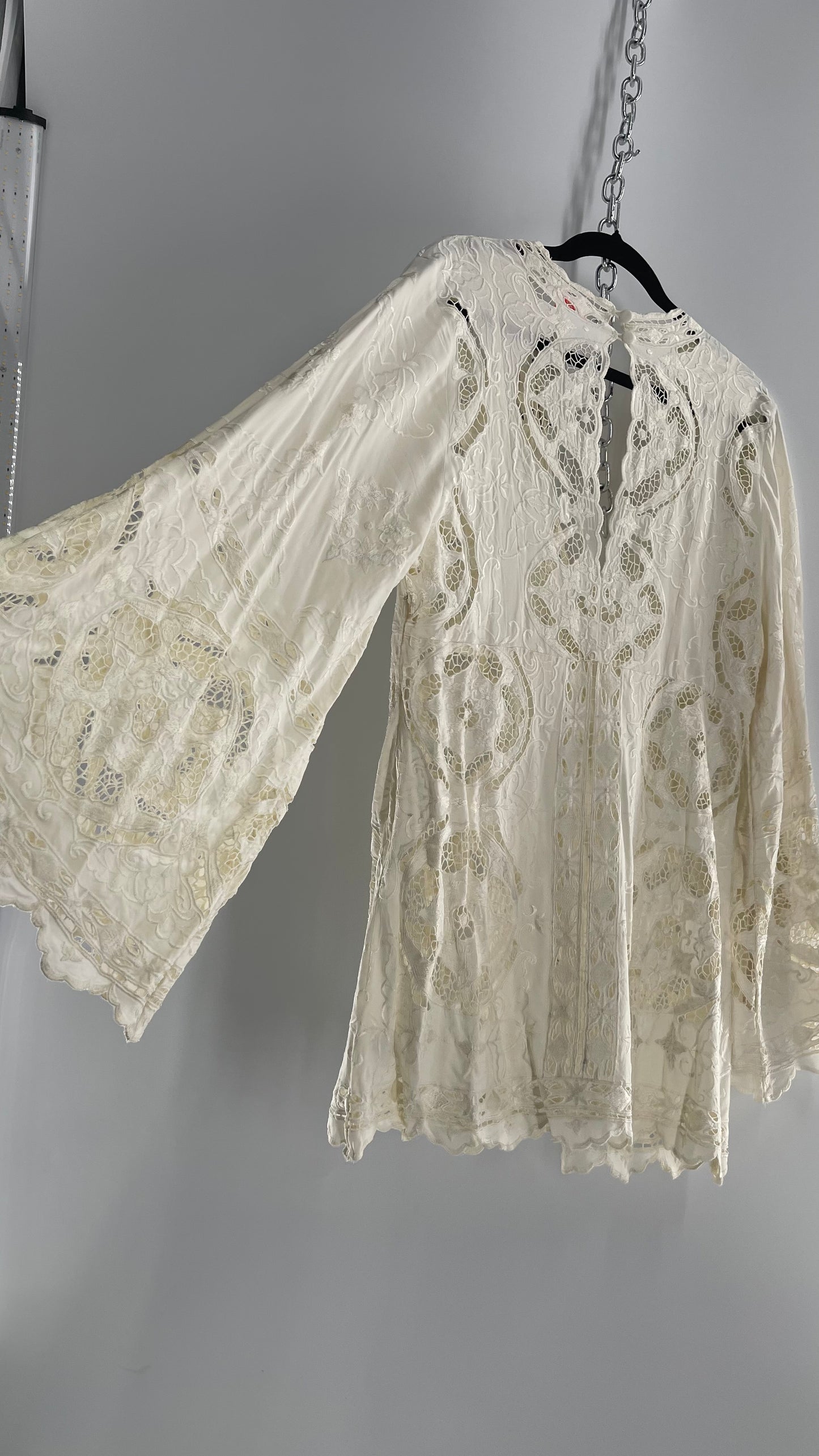 Free People Cream Lace Mini Dress (Small)