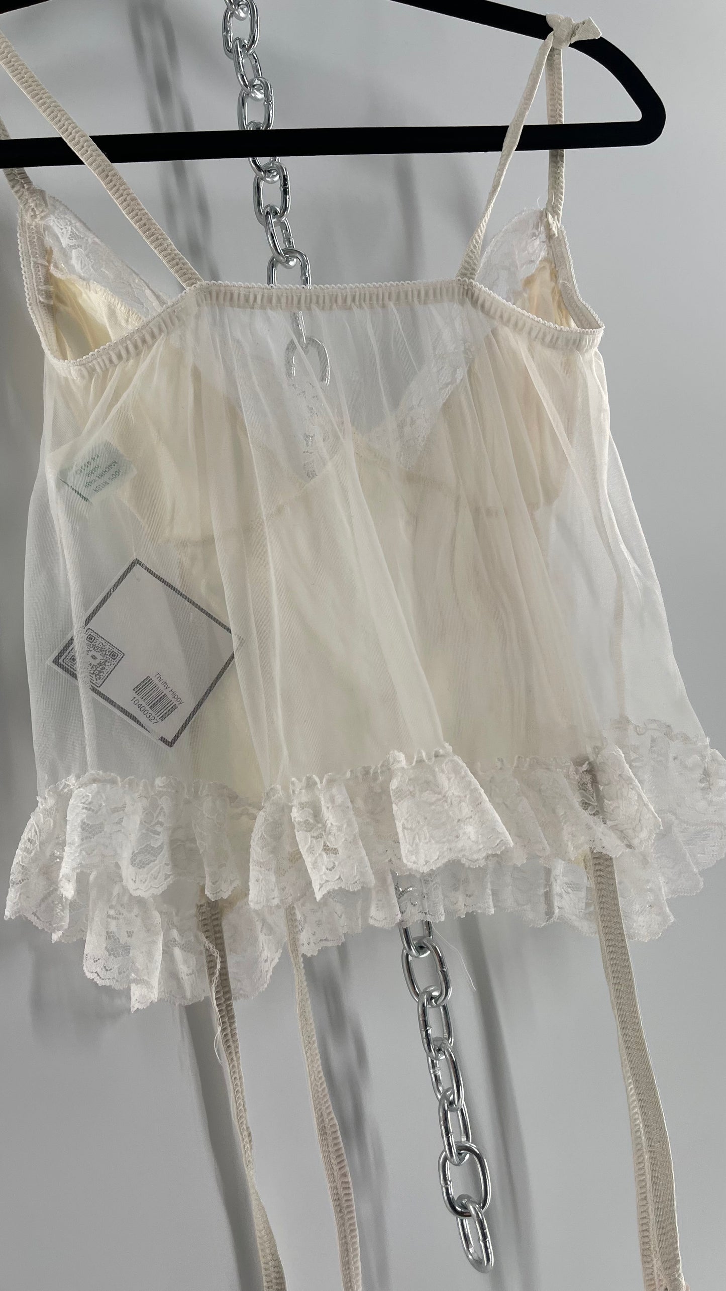 Nani Flower Vintage Delicate Ruffles + Rhinestones Lace + Mesh Babydoll (M)