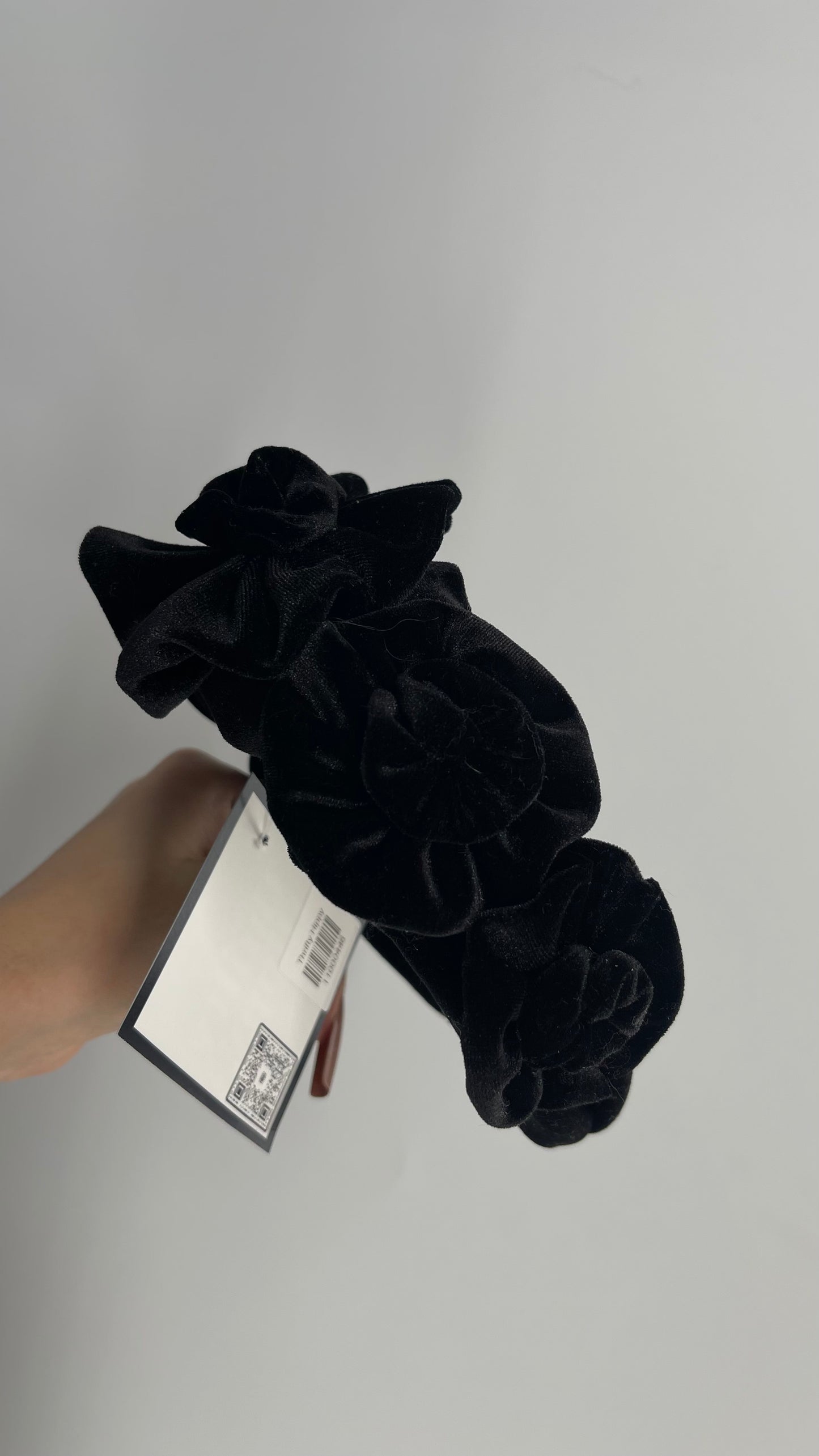 ZARA Black Velvet Headband with Flower Appliqués