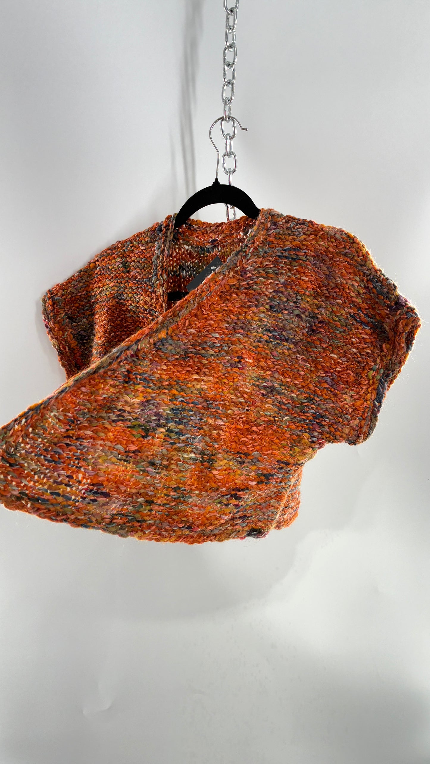Vintage Hand Knit Burnt Orange Shrug Cape