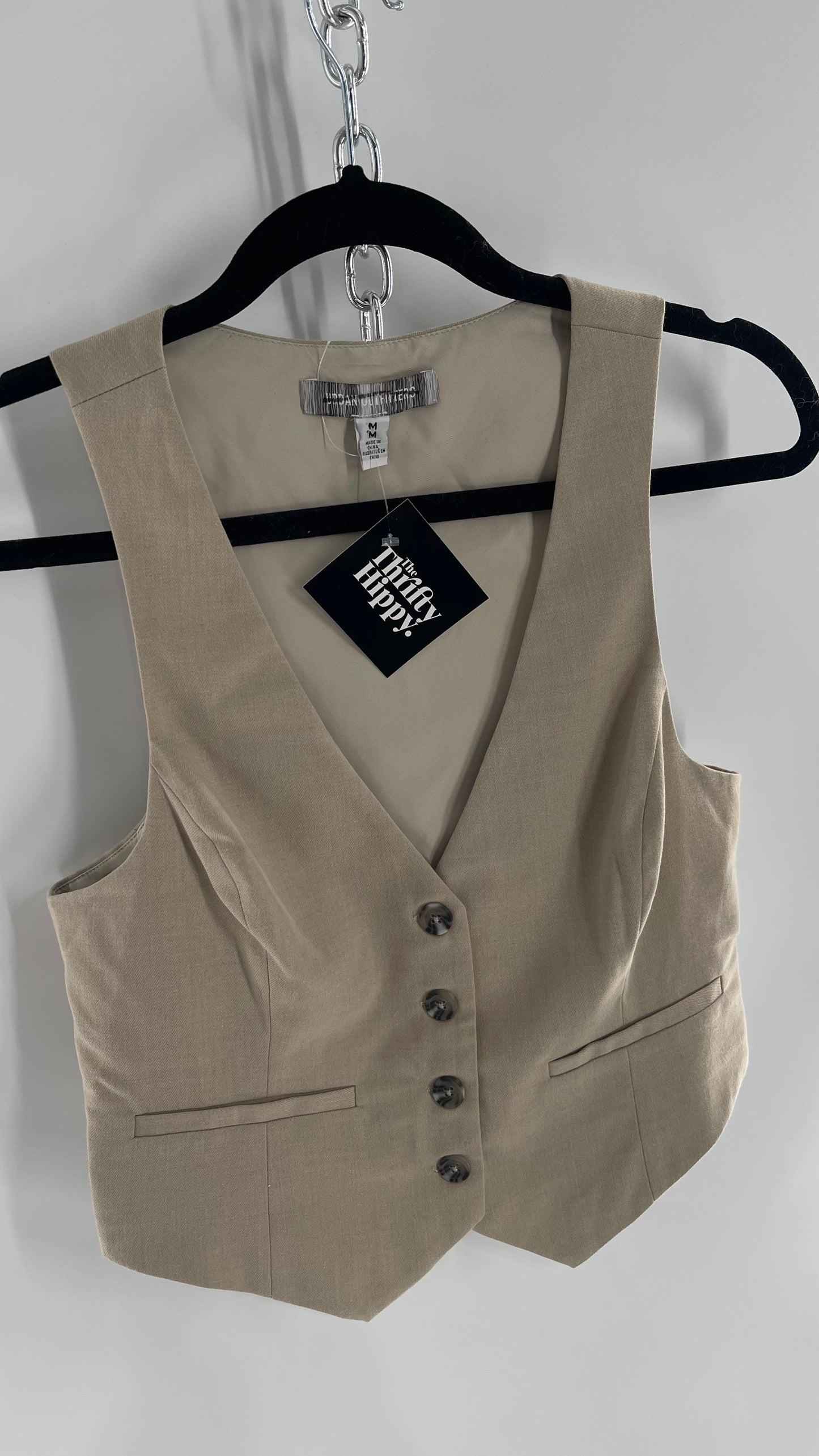 Urban Outfitters Vintage Upcycled Tan\Grey Cropped Vest Top (Medium)