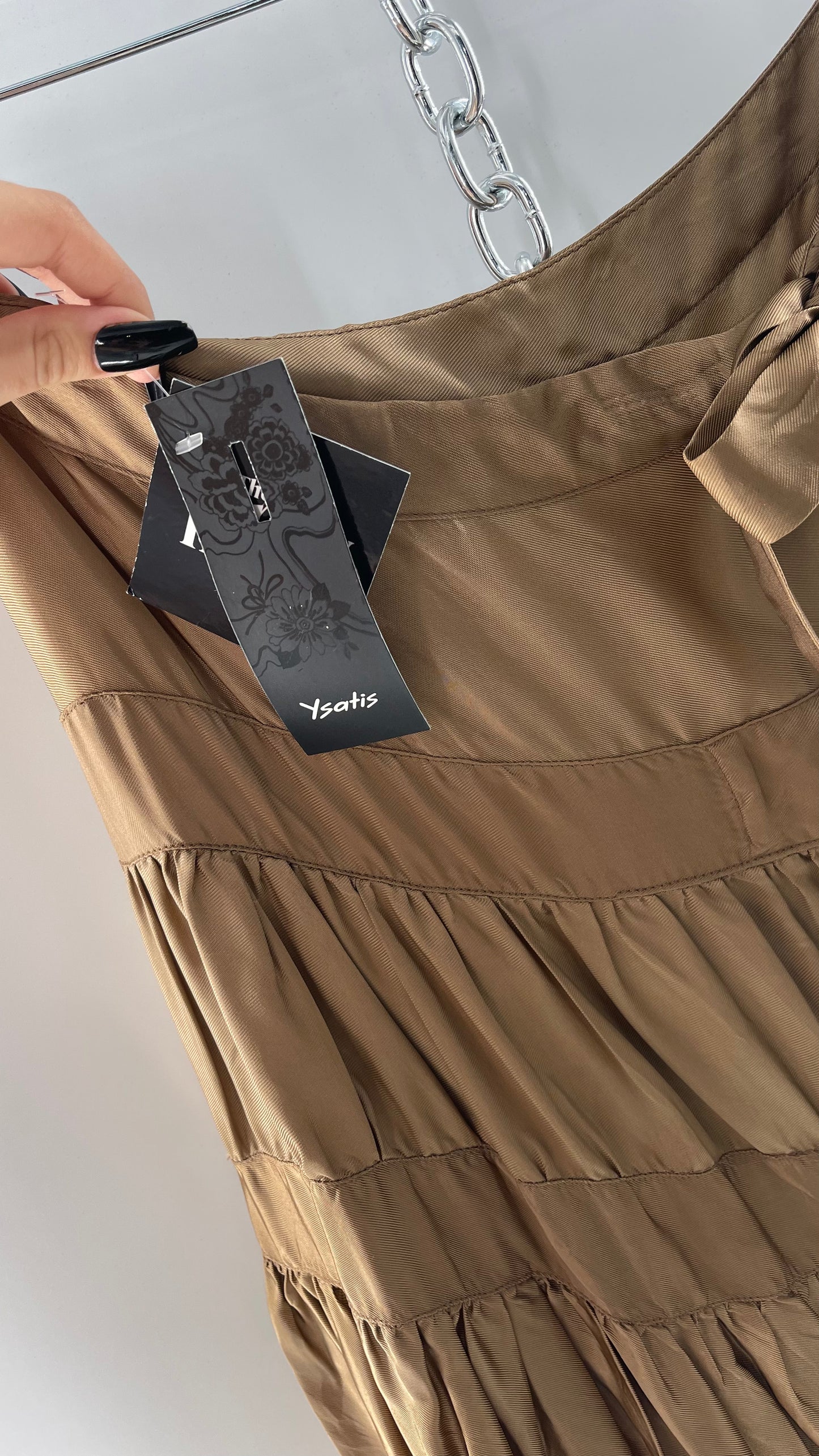 Ysatis Greece Bronze Metallic Fabric Skirt with Dainty Feminine Bow Detailing on Side (1)