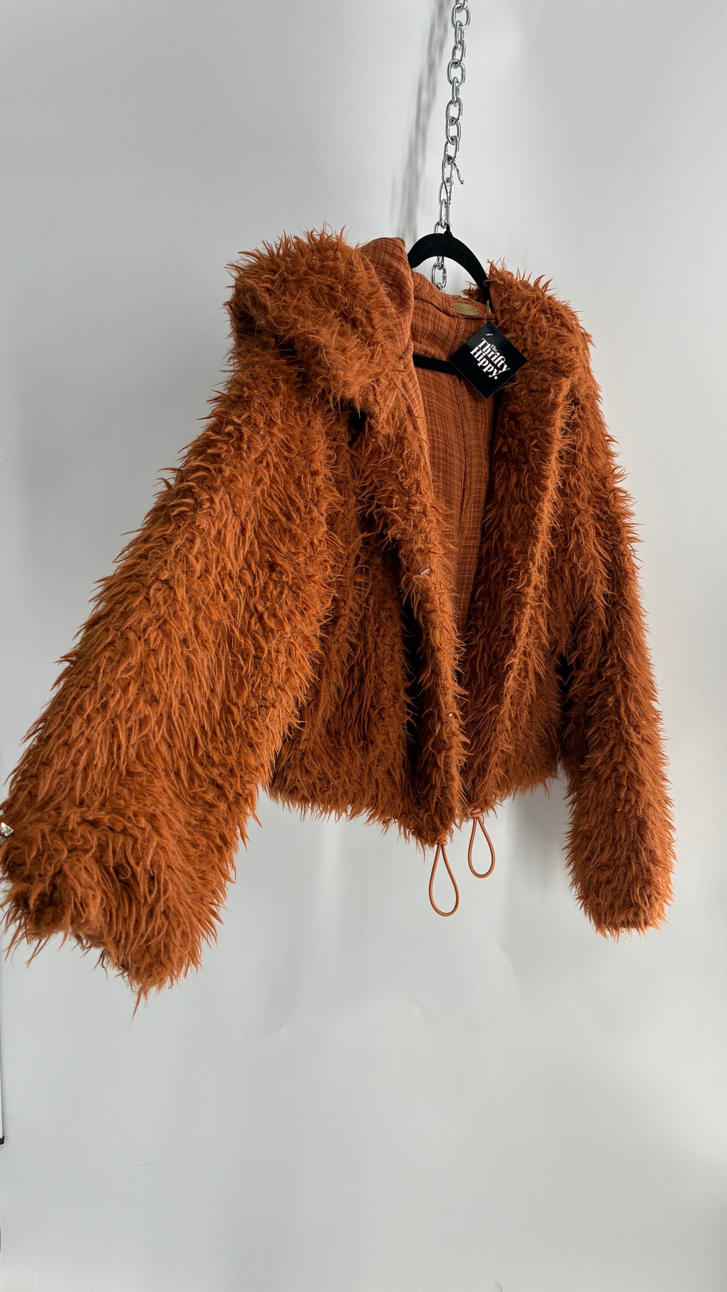 Free People Shaggy Hooded Bomber Style Jacket (Large)