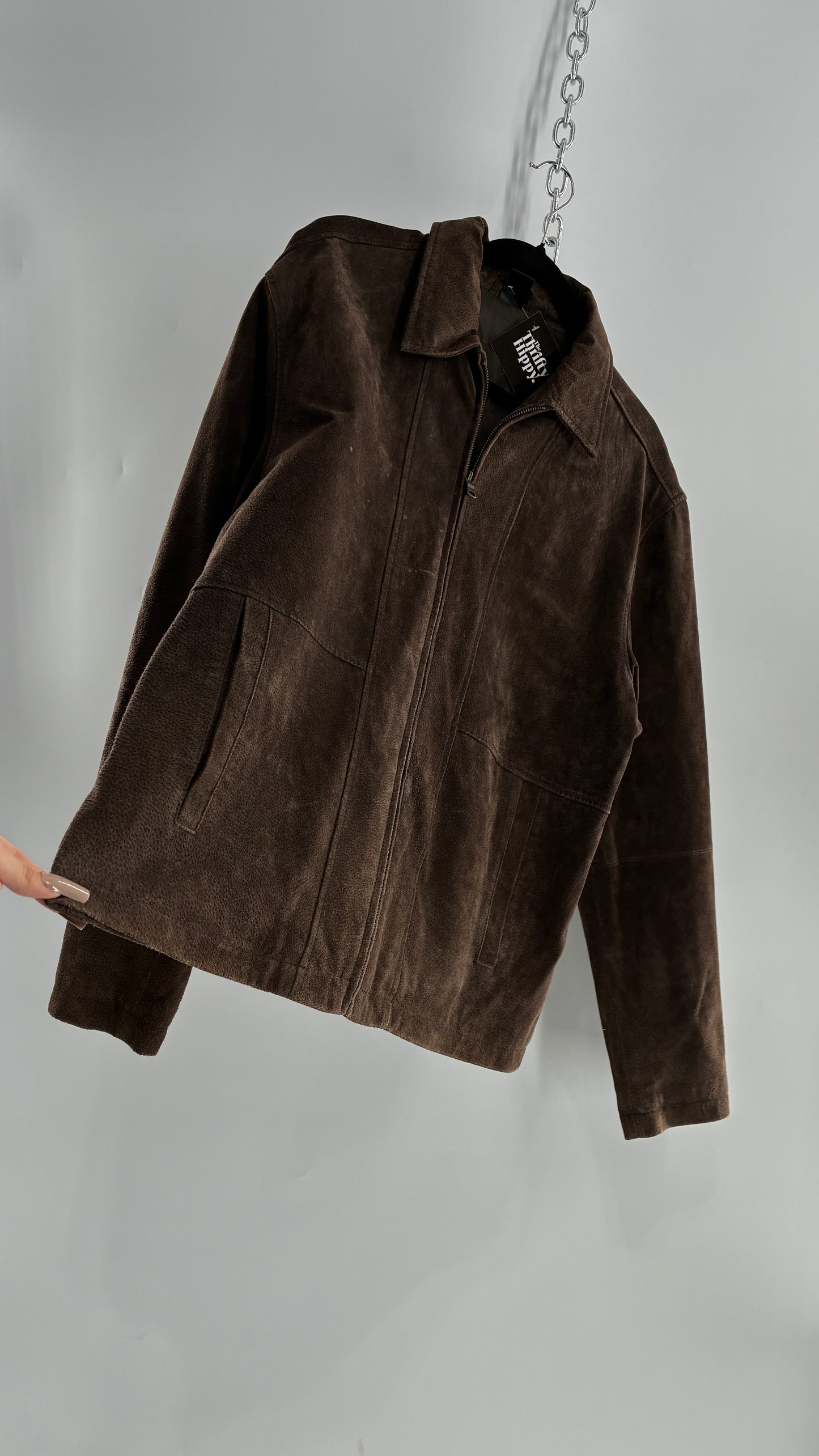 Vintage Liz Claiborne Dark Brown Genuine Suede Leather Jacket (Large)