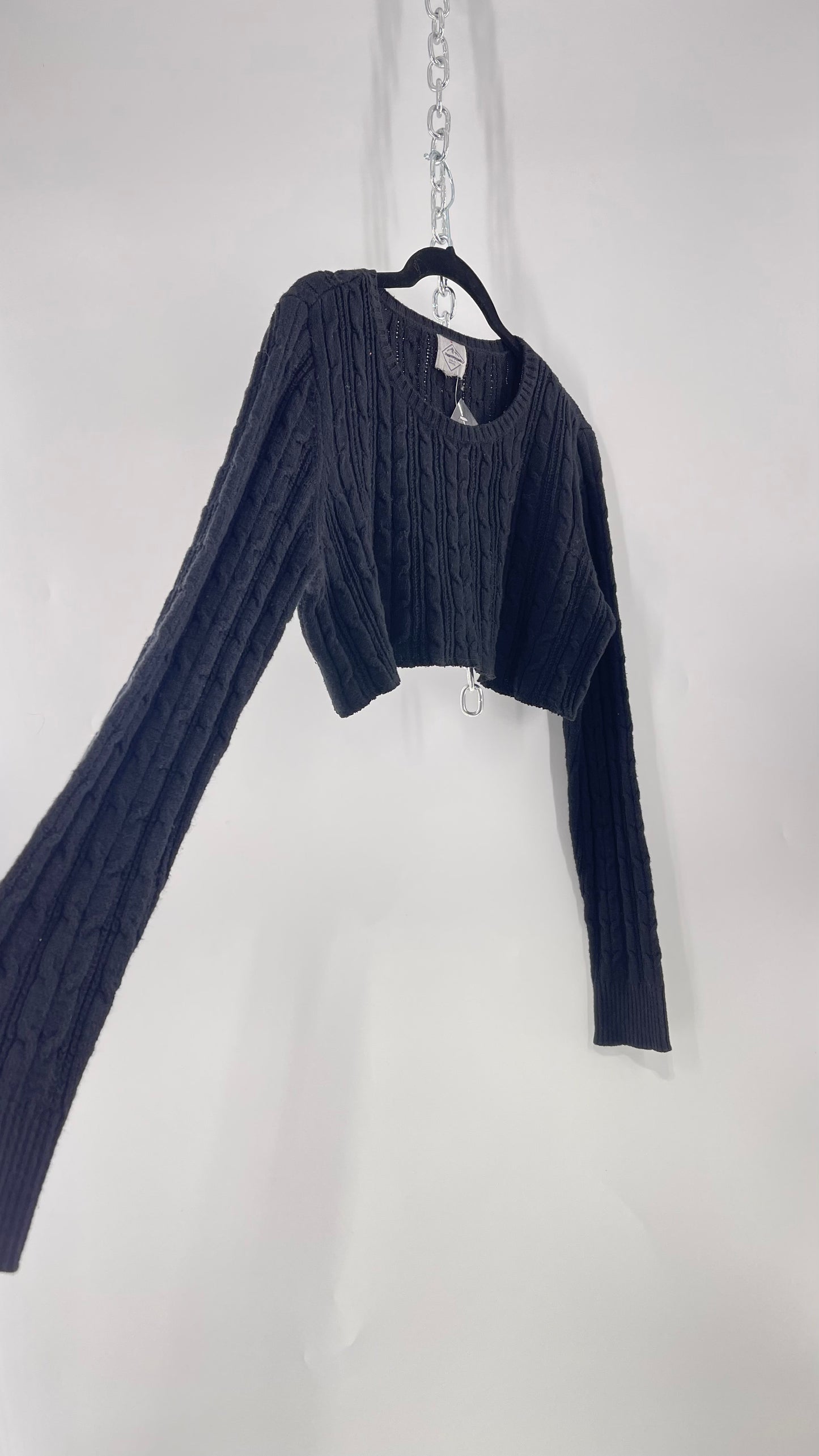 Urban Outfitters Reworked Cropped Cableknit Black Sweater (Medium)