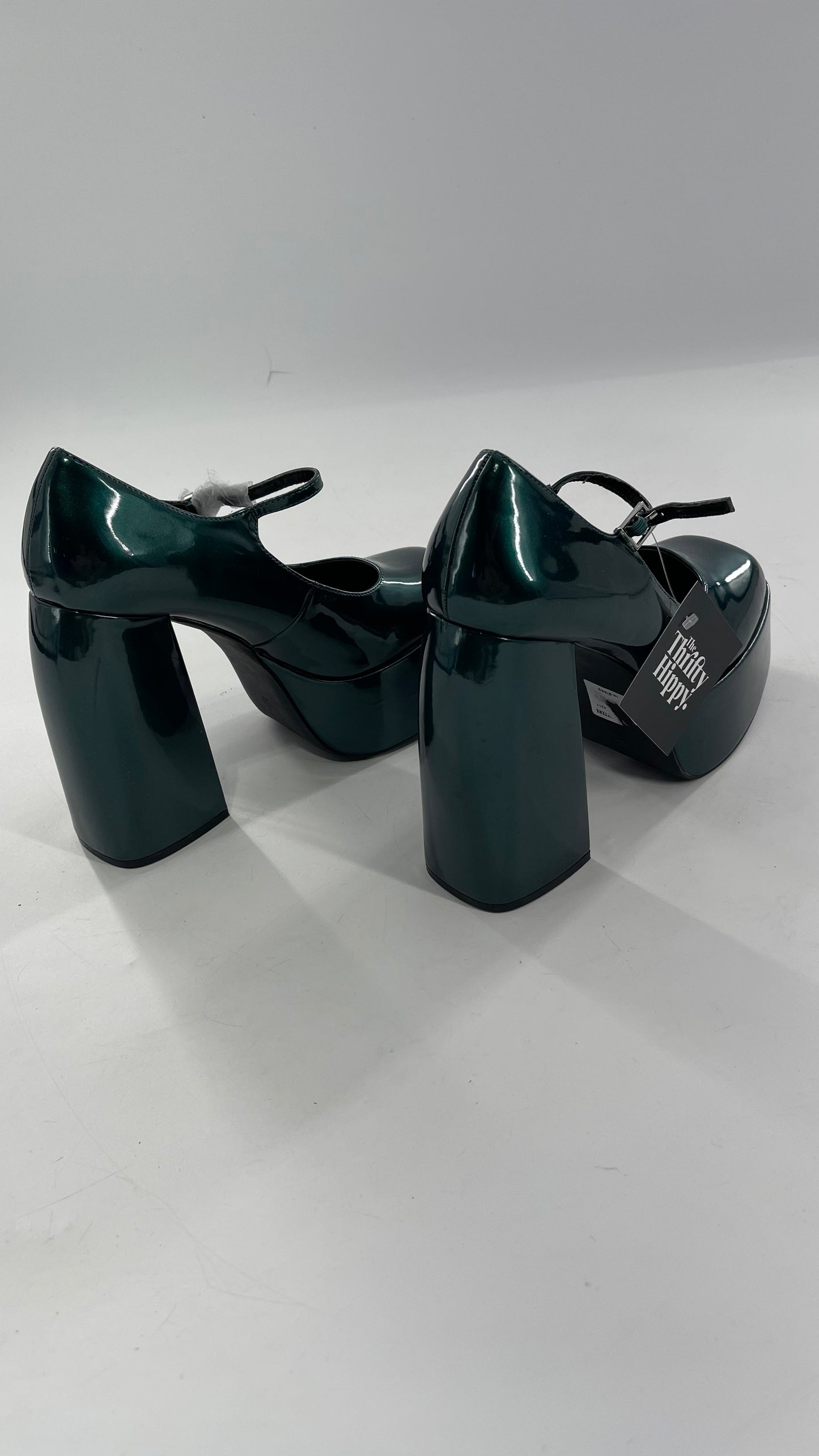 KOI FOOTWEAR Patent Emerald Green Platform Chunky Heel Mary Janes (9/39)