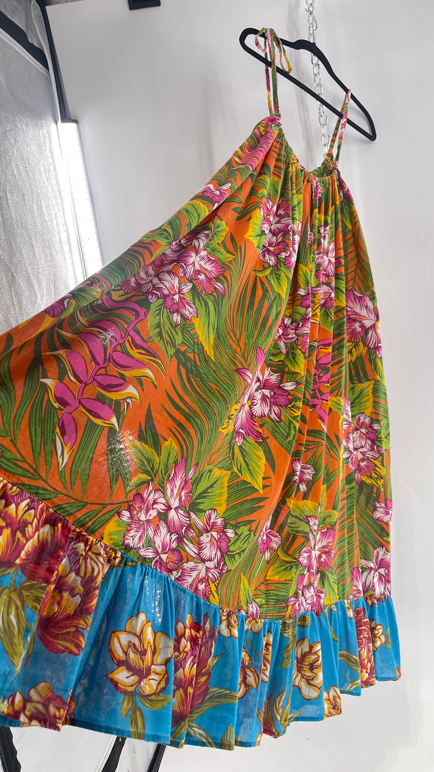 Handemade Brazilian Color Blocked Orange/Blue Floral Maxi (One Size)