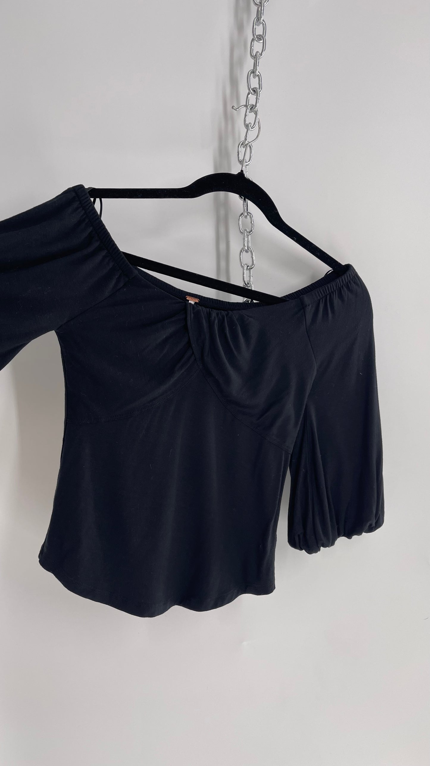 Free People Bubble Sleeve Off the Shoulder Black Top (XS)