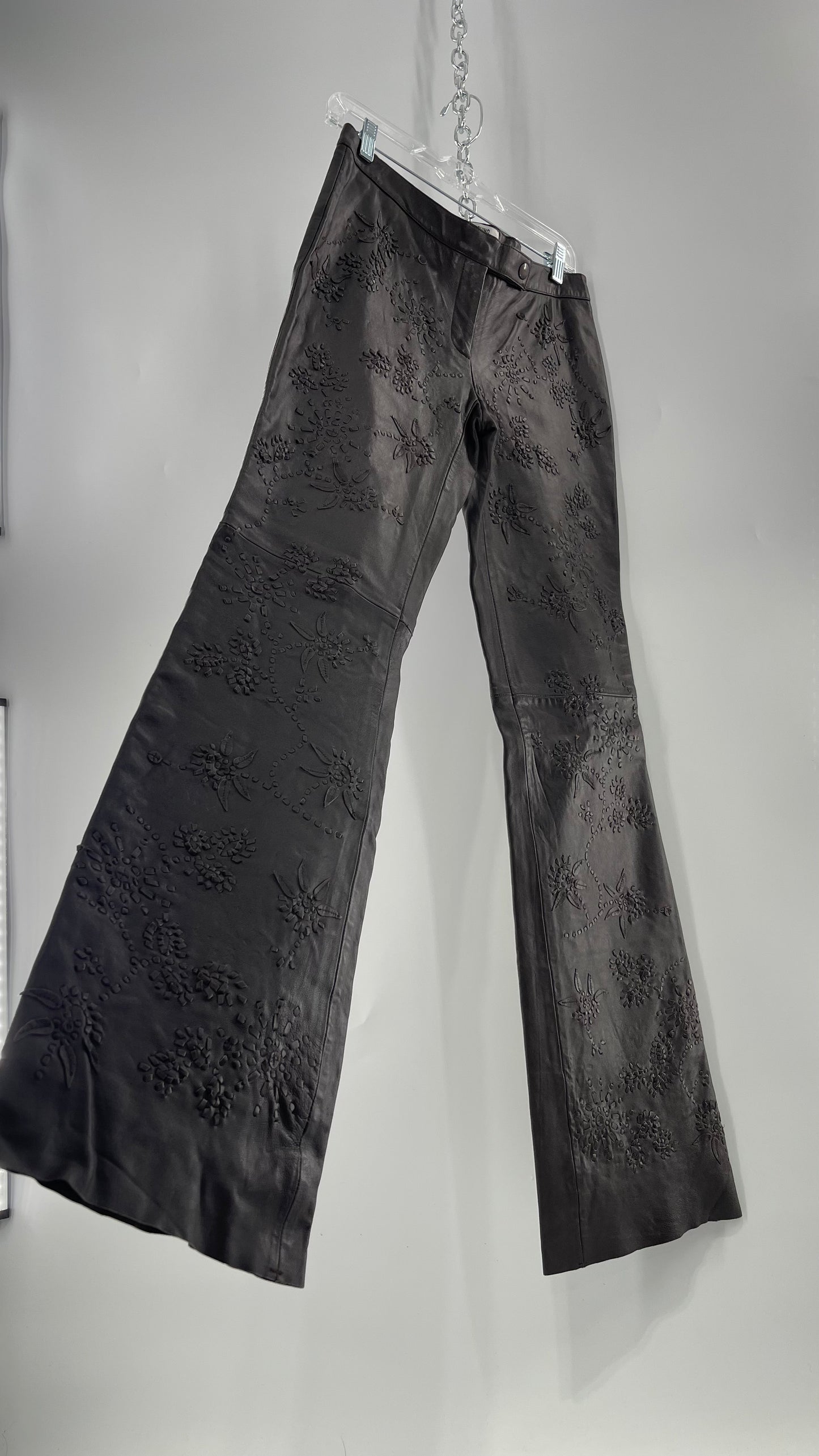Moschino Brown Leather Embroidered Pants (10) ***WITH TAGS***