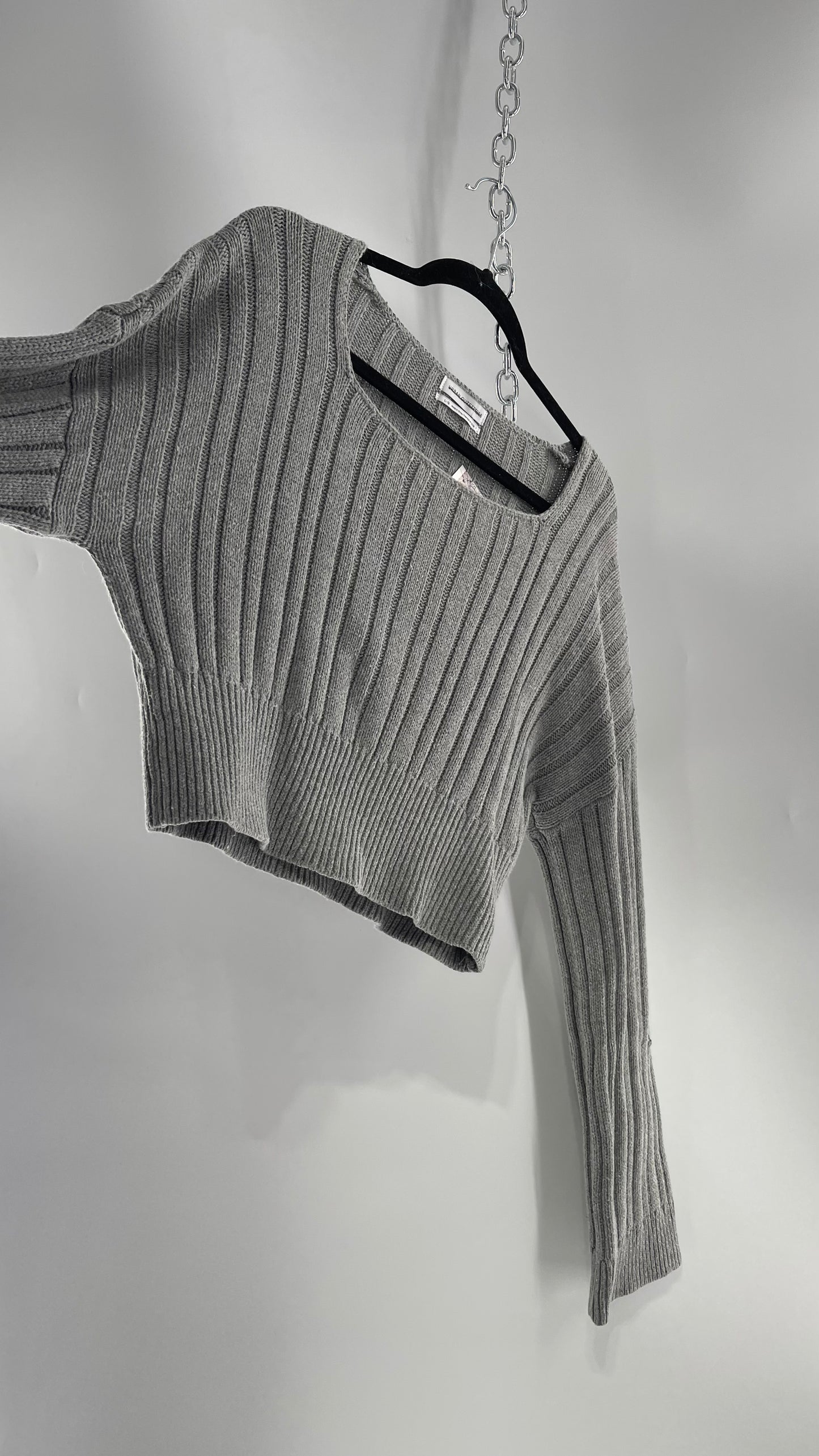 Urban Outfitters Grey Knit Ribbed Cropped Sweater (L)