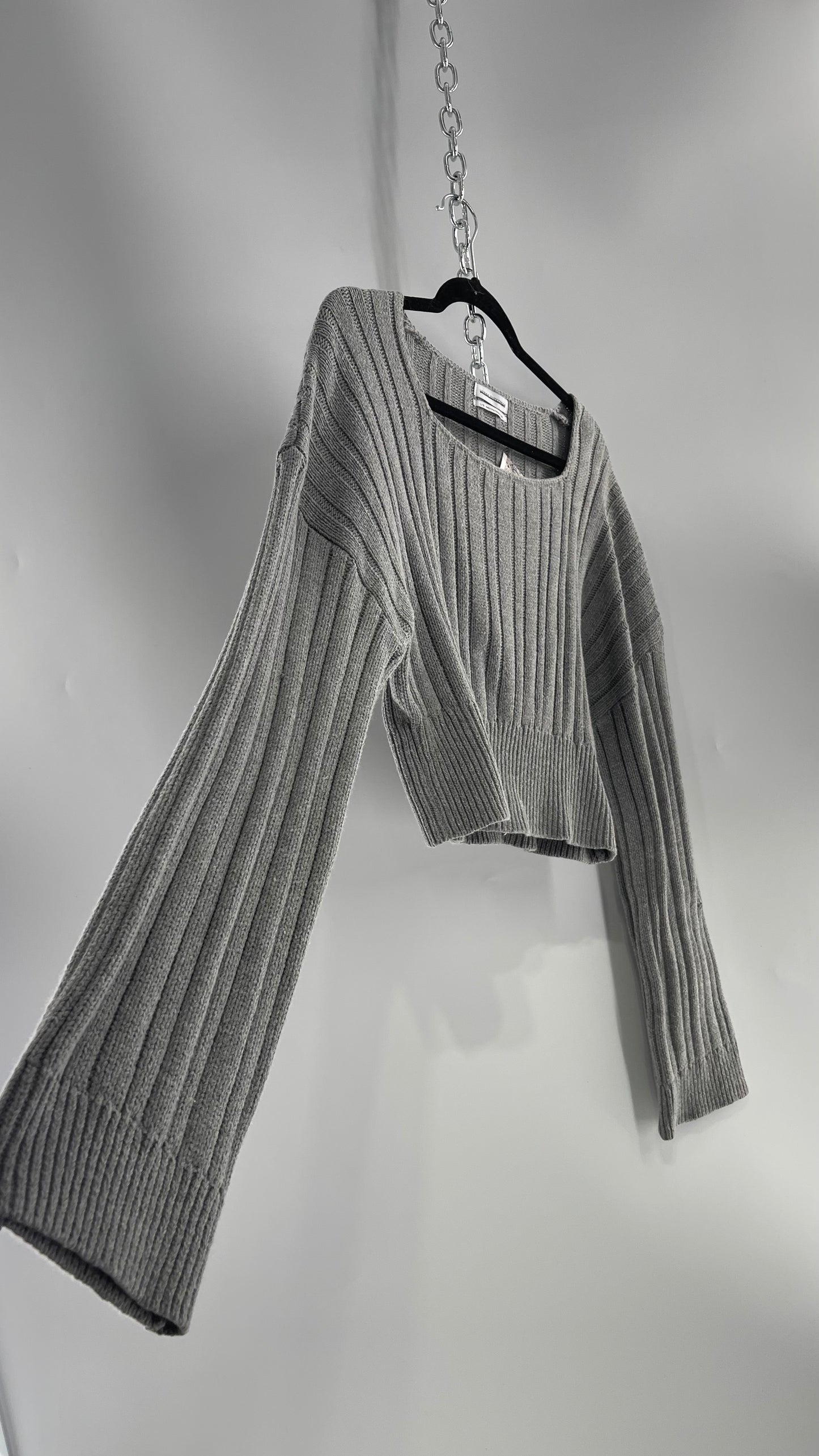 Urban Outfitters Grey Knit Ribbed Cropped Sweater (L)