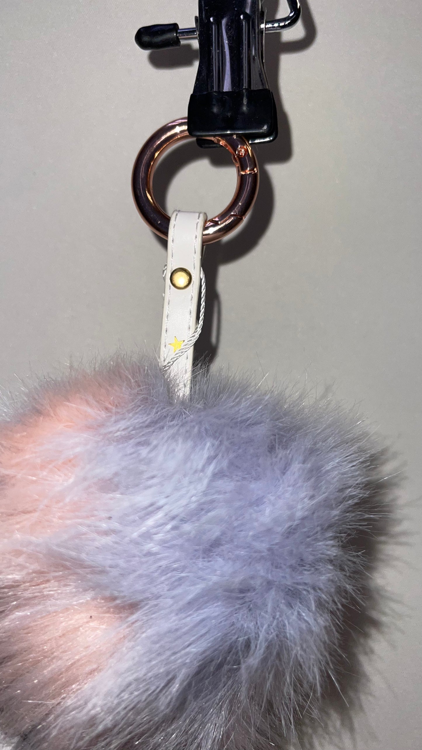 Free People Cotton Candy Pom Pom Keychain with White Star Strap
