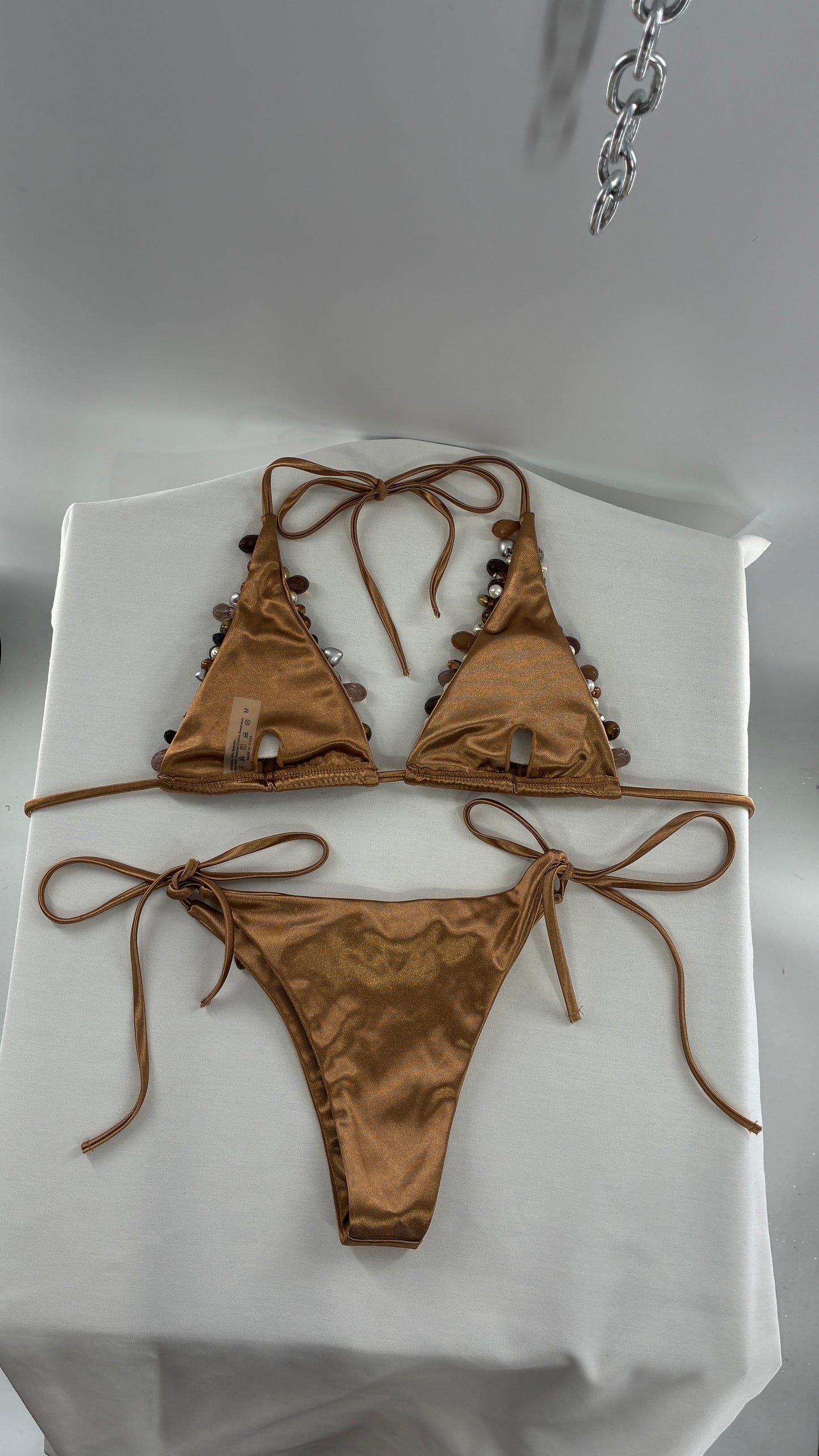 Handmade, Bronze and Beaded Swimsuit (Medium)