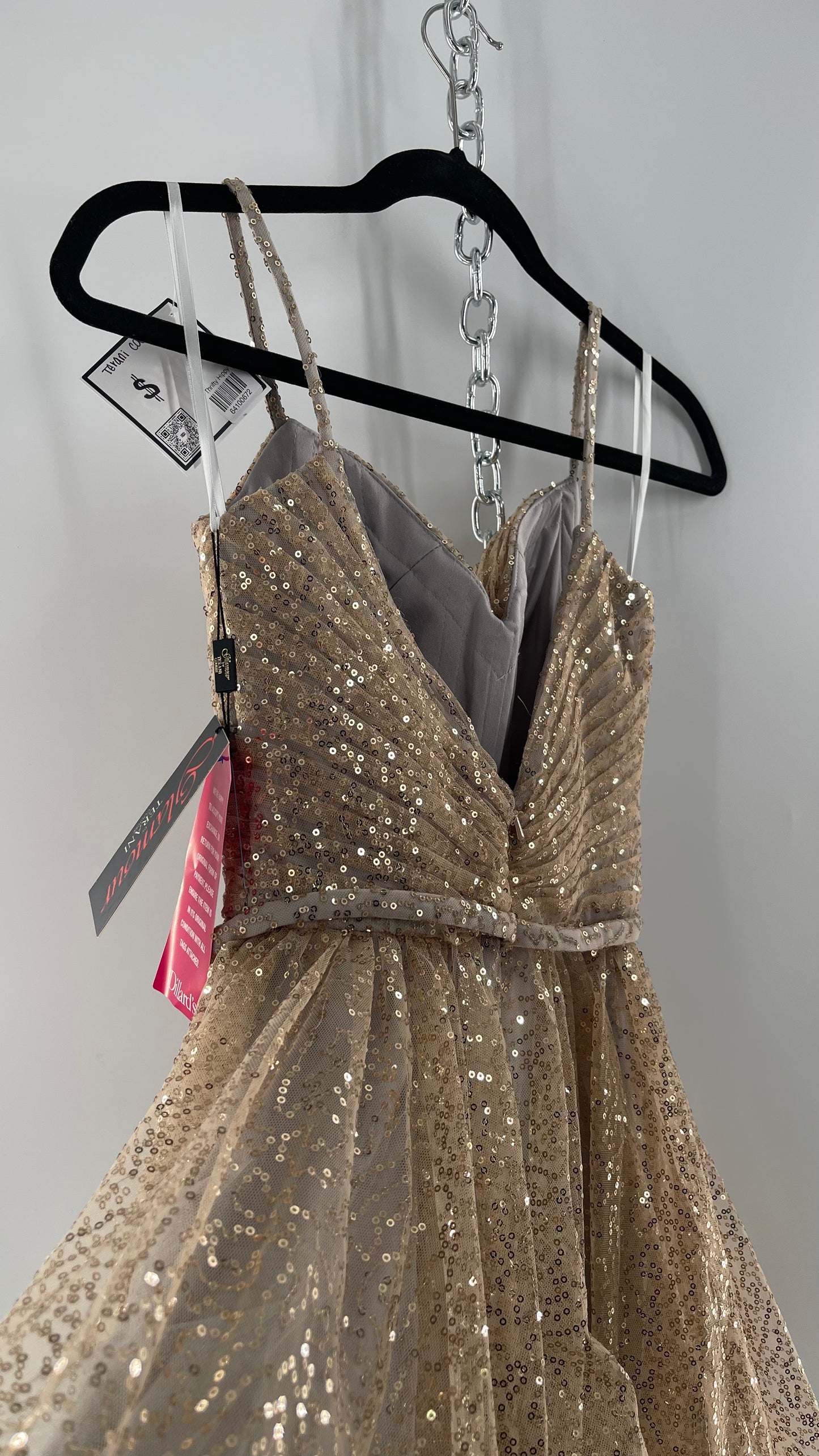 Terani Couture 1922H0420 Sleeveless Gold Sequin Tutu Dress with Ruched Corset Body (0)