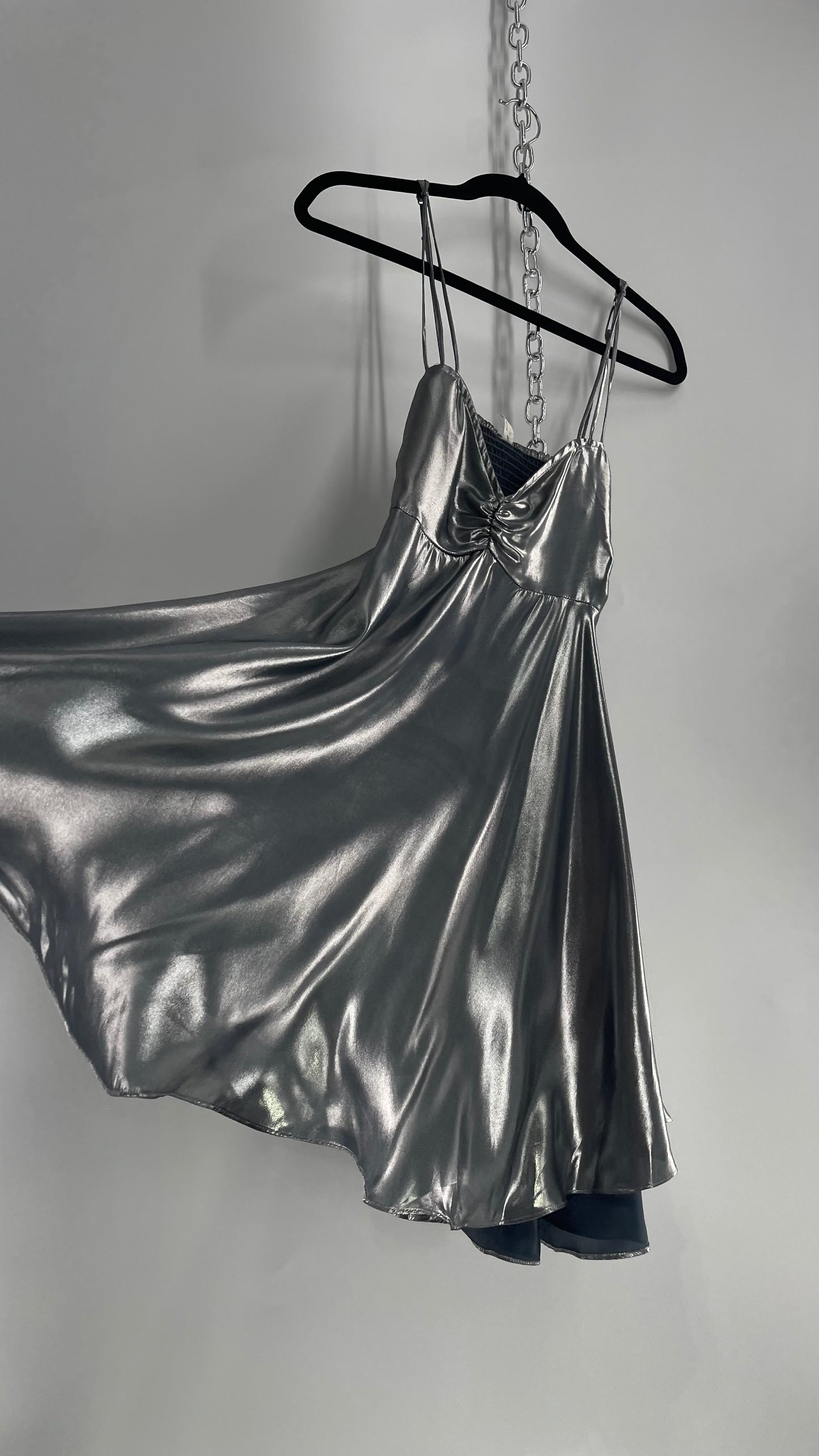 Intimately Free People Liquid Metal Silver Backless Dress (XS)
