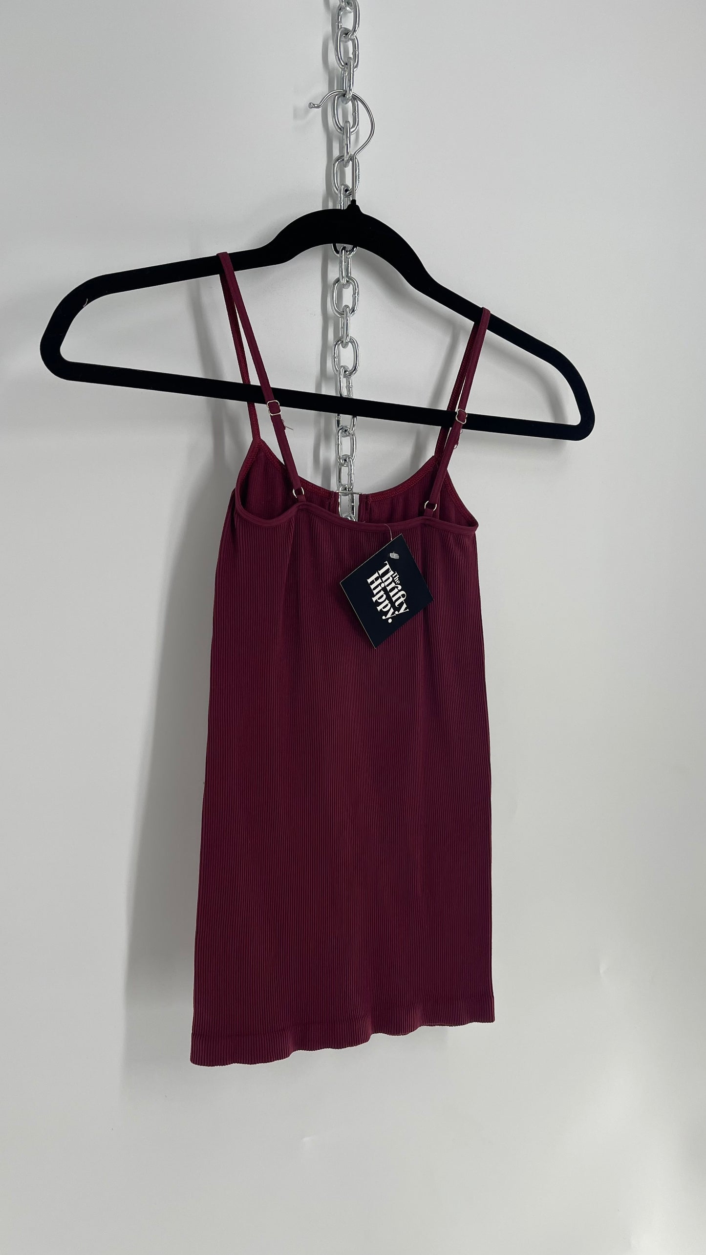 Free People Maroon Metal Rectangle Bust Detail Tank (XS/S)