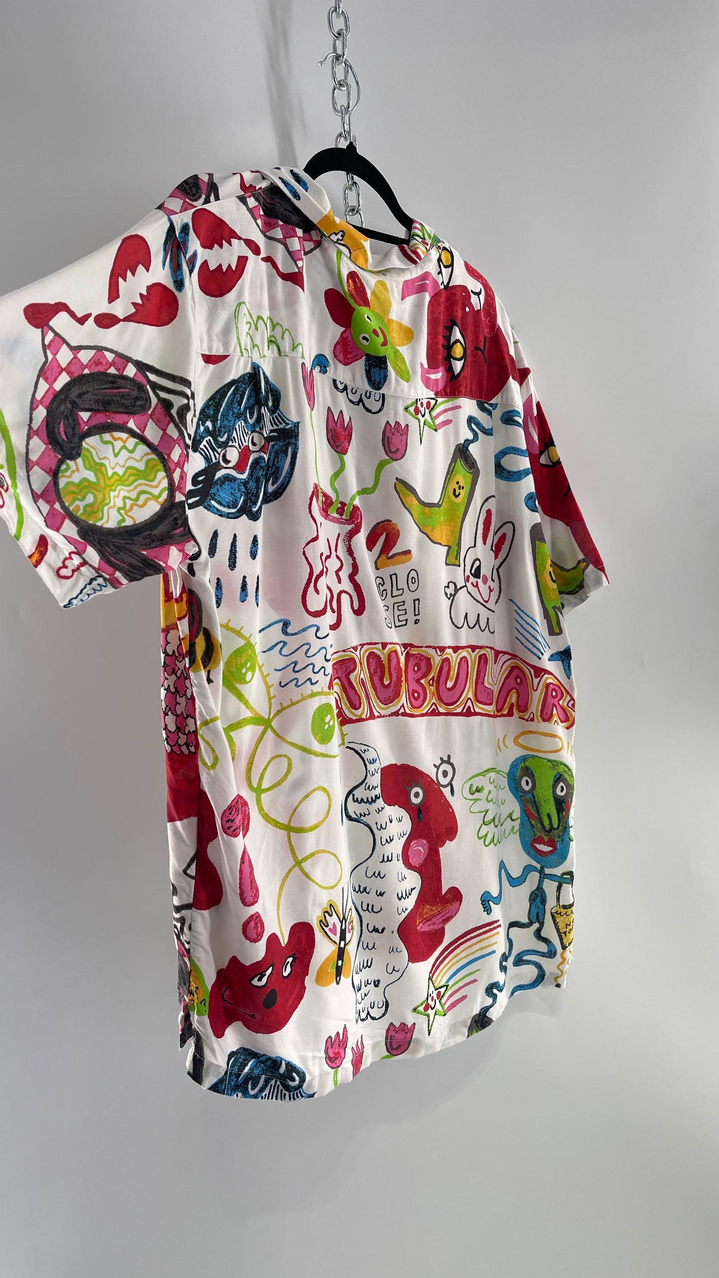 Urban Outfitters Happy Days Colorful Doodle Button Up (Large)