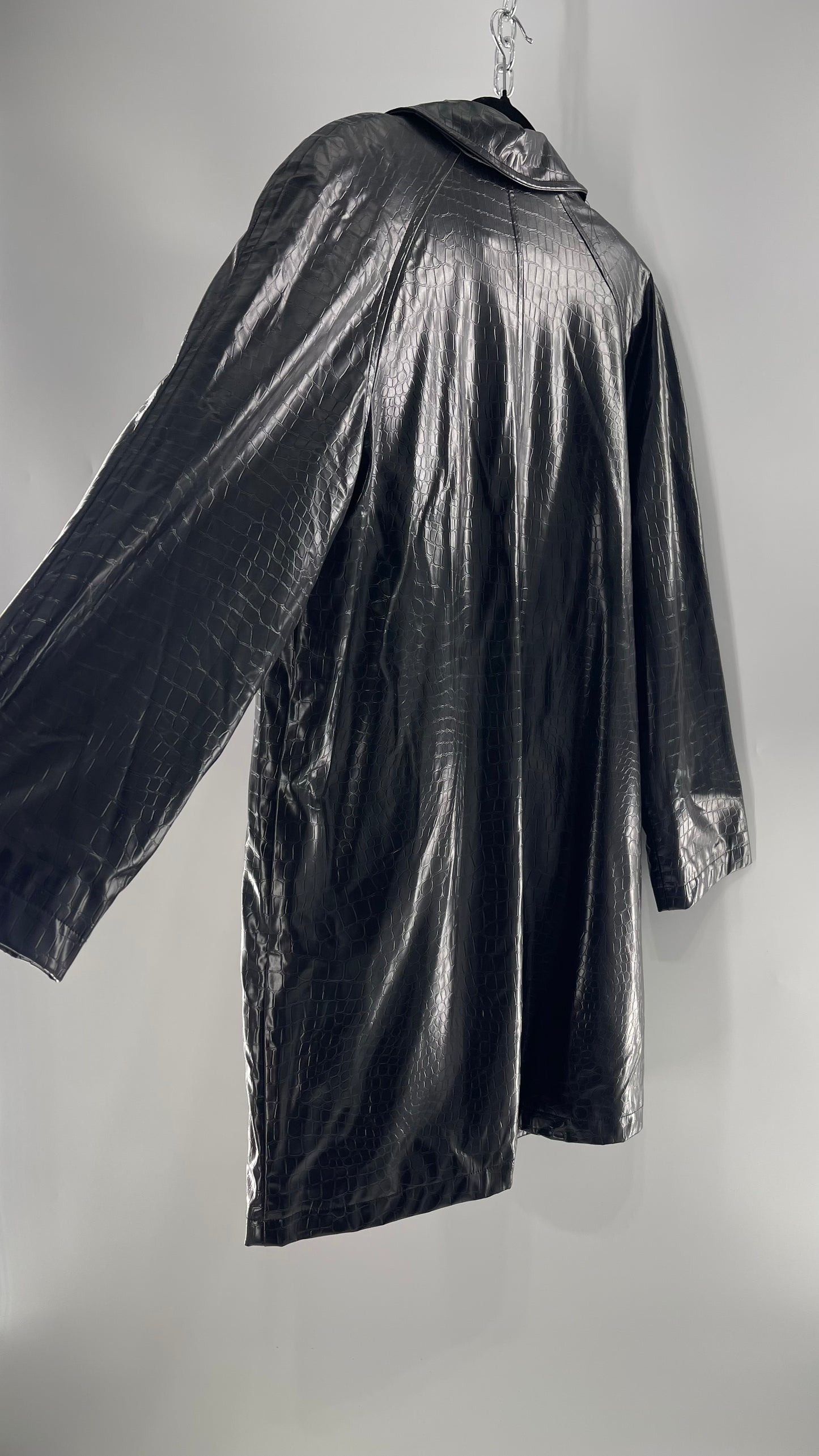 FU DA NEW YORK Black Crocodile Embossed Coat (C) (XL)