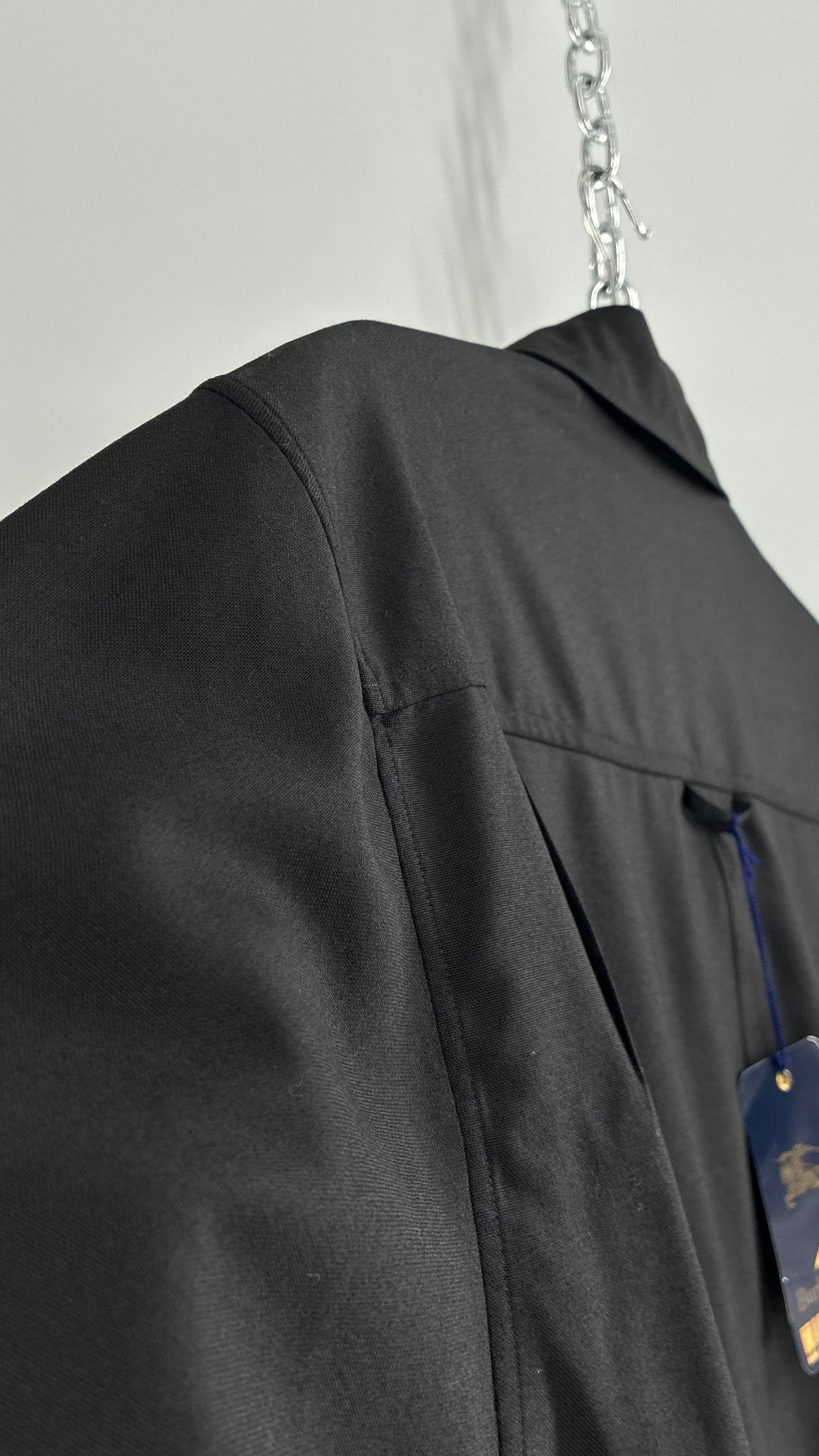 Vintage BURBERRY Black 100% Worsted Cashmere Button Up with Tags Attached (Small)