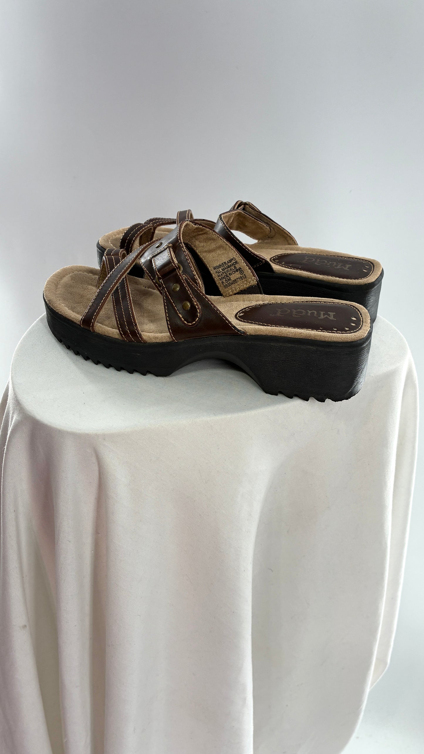 Vintage MUDD Block Heel Brown Leather Strappy Sandals (6.5)