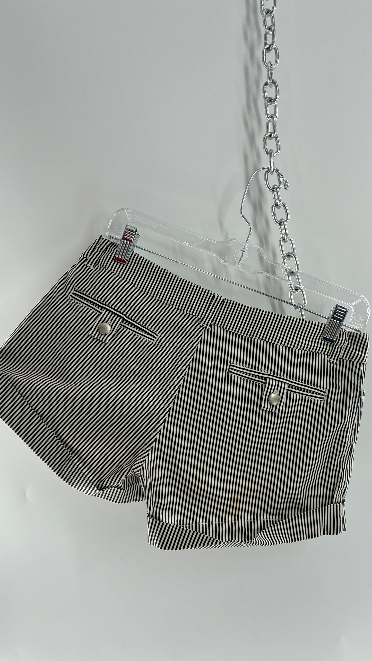 Vintage NICKY HILTON Black and White Striped Low Rise Shorts with Rhinestone “CHICK” Embellishment (5)