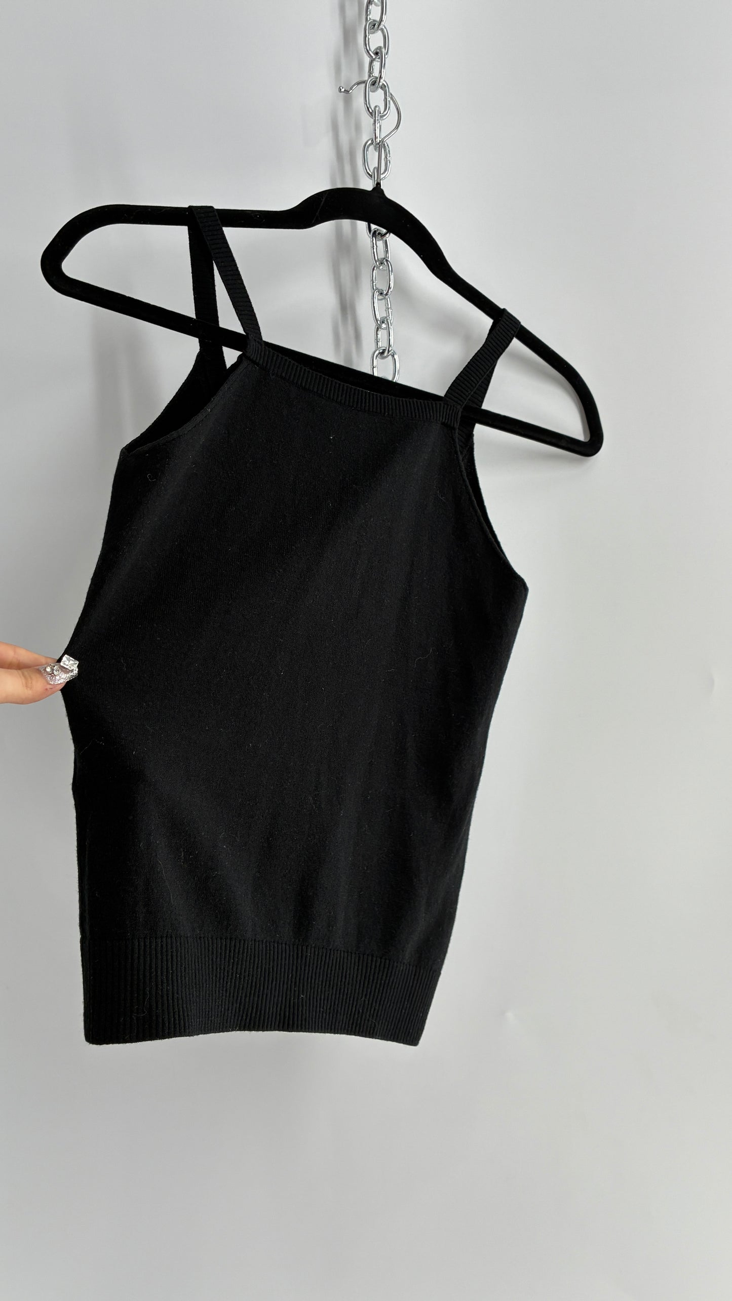 Vintage GILMAR ITALY 87% wool V Neckline Tank with Oversized Rhinestones and Safety Pin Details (38)