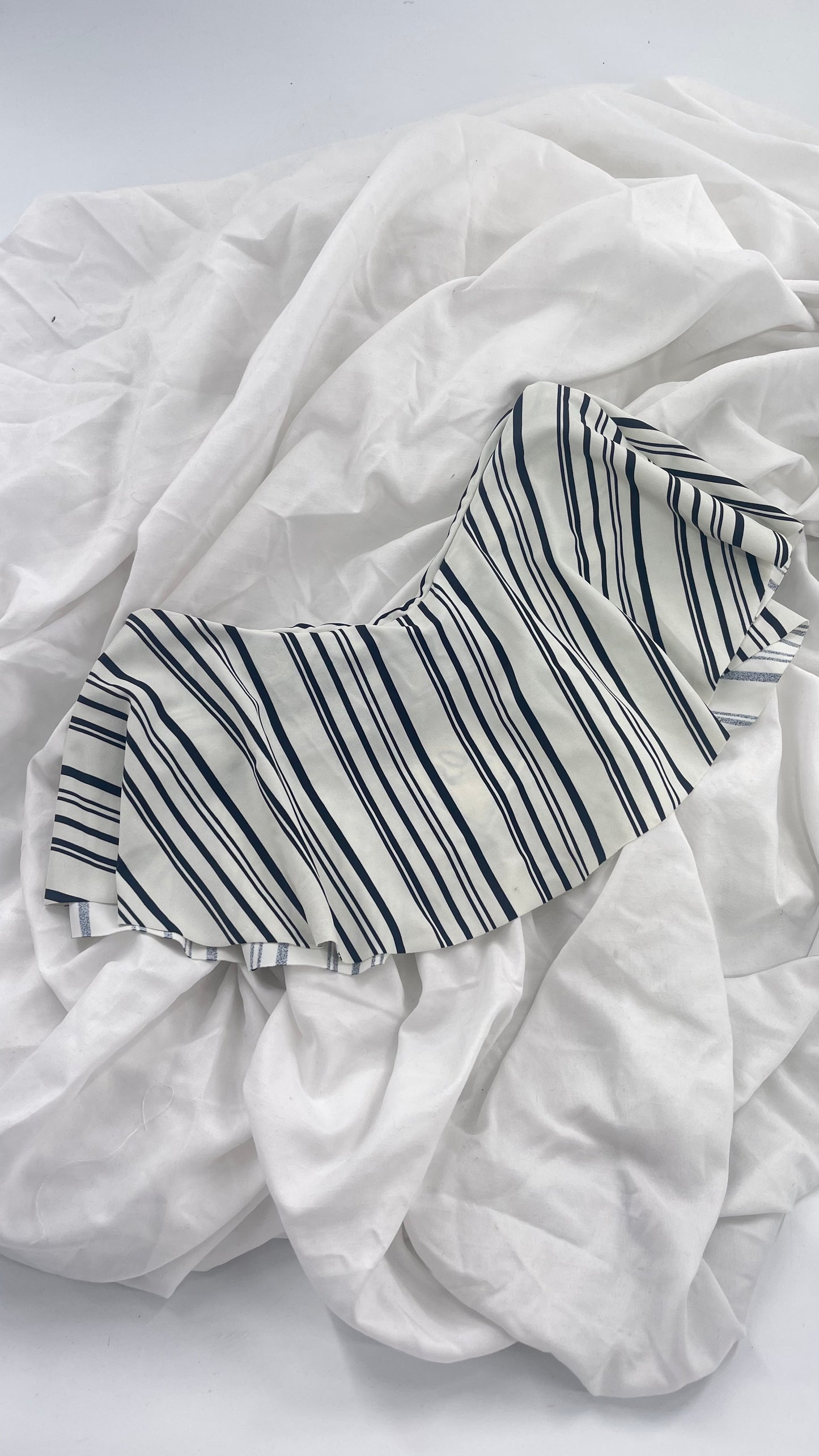Anthropologie Citrine Made in Bali White/Black Striped Bandeau Swim Top with Ruffle (Small)