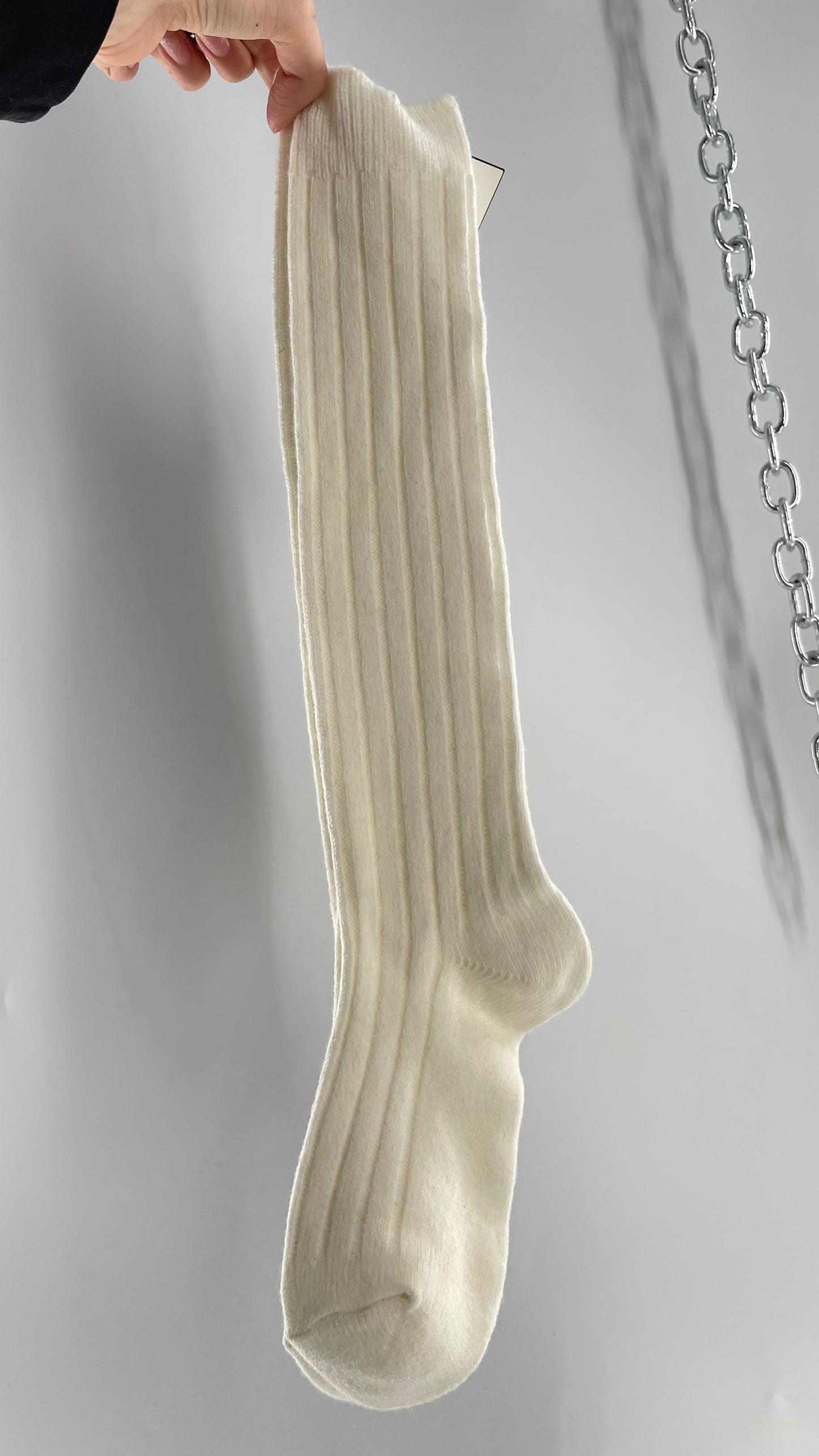 Free People Off White Ribbed Knee/Thigh High Socks