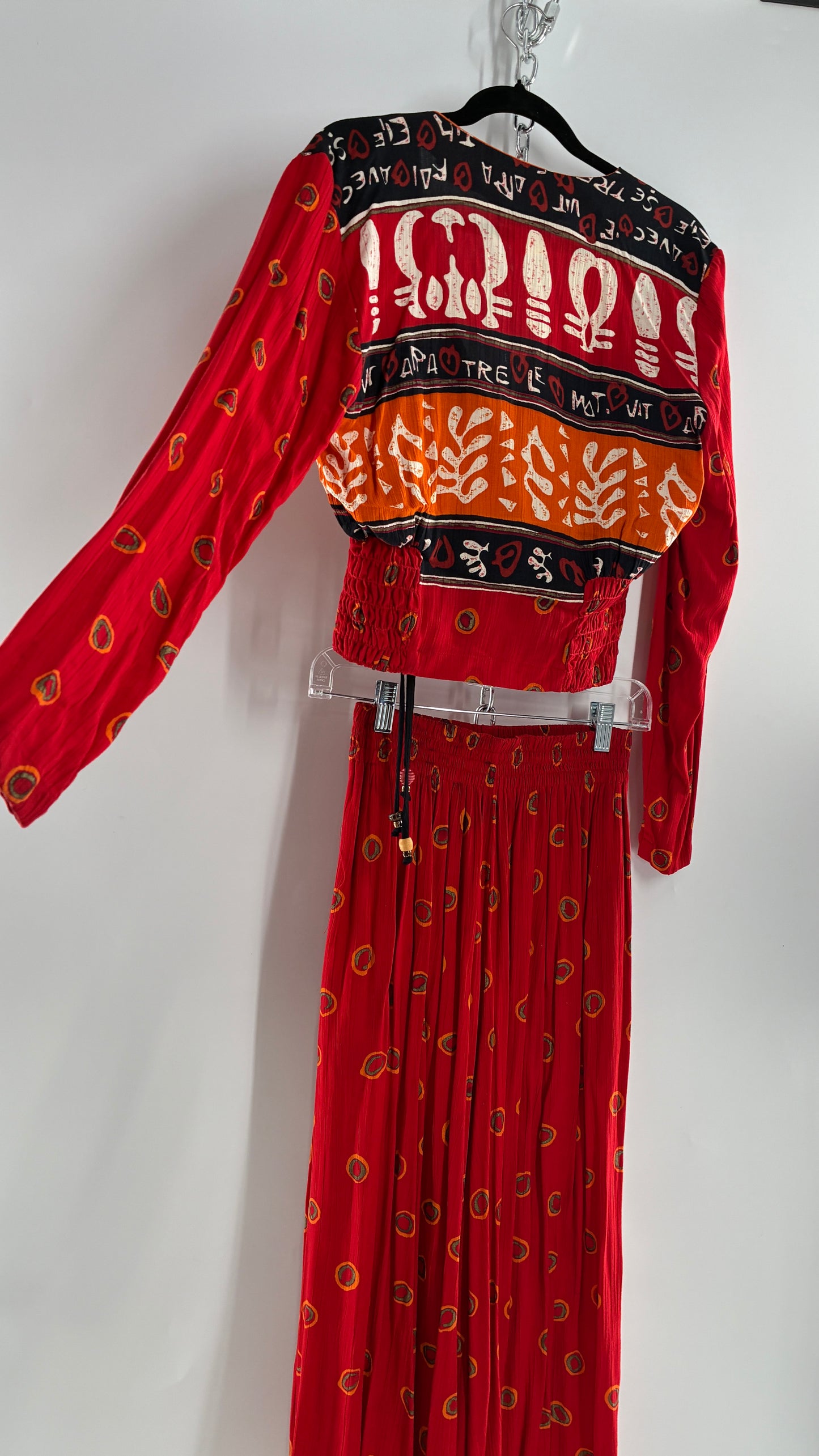 Vintage CAROLE LITTLE Red 3pc Set, Cropped Blouse, Haram Pant and Skirt (Pants 4, Skirt 10, Top S)