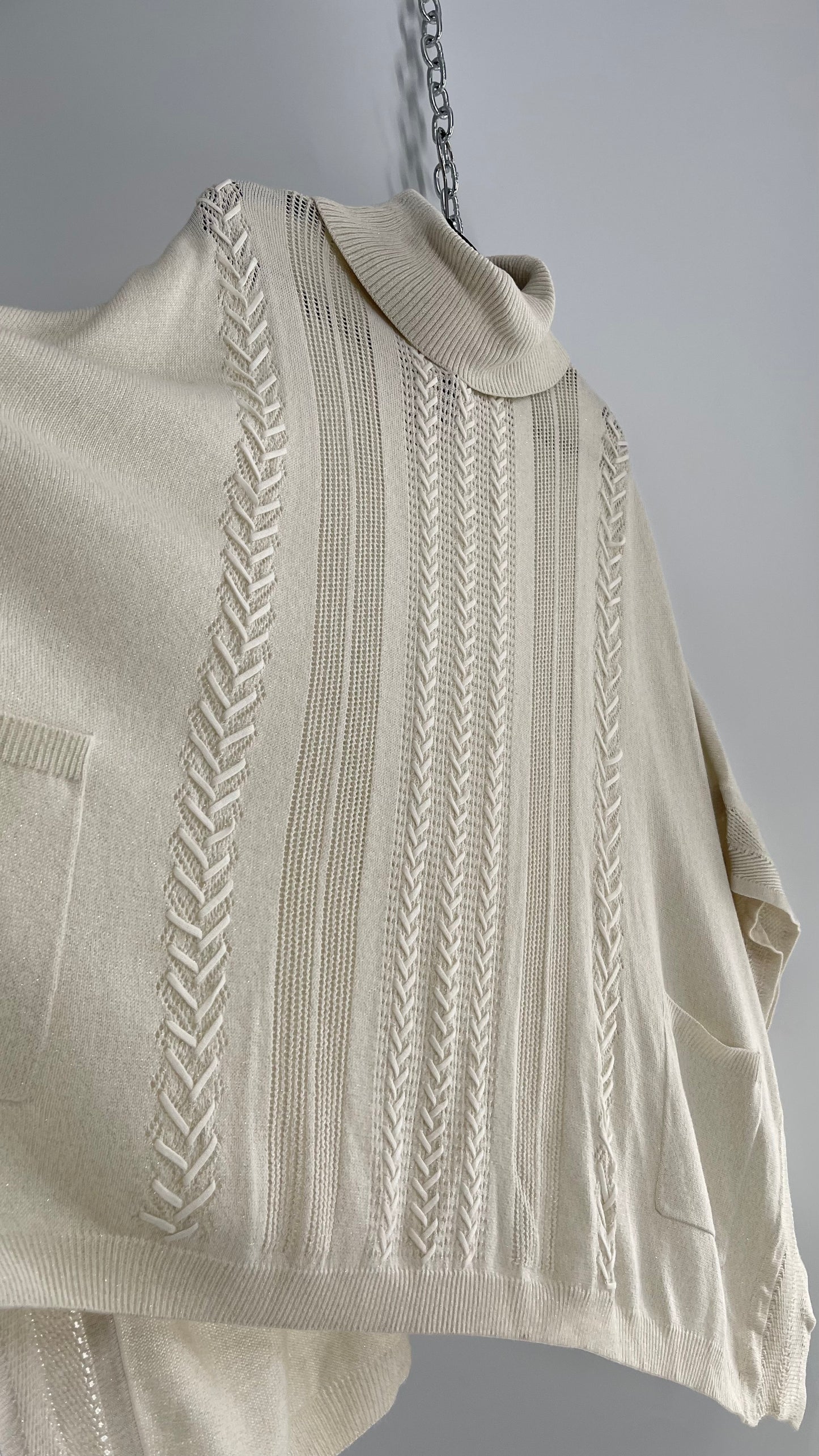 White House| Black Market Glittery Silver and Gold Tinsel Turtle Neck Sweater (L/XL)