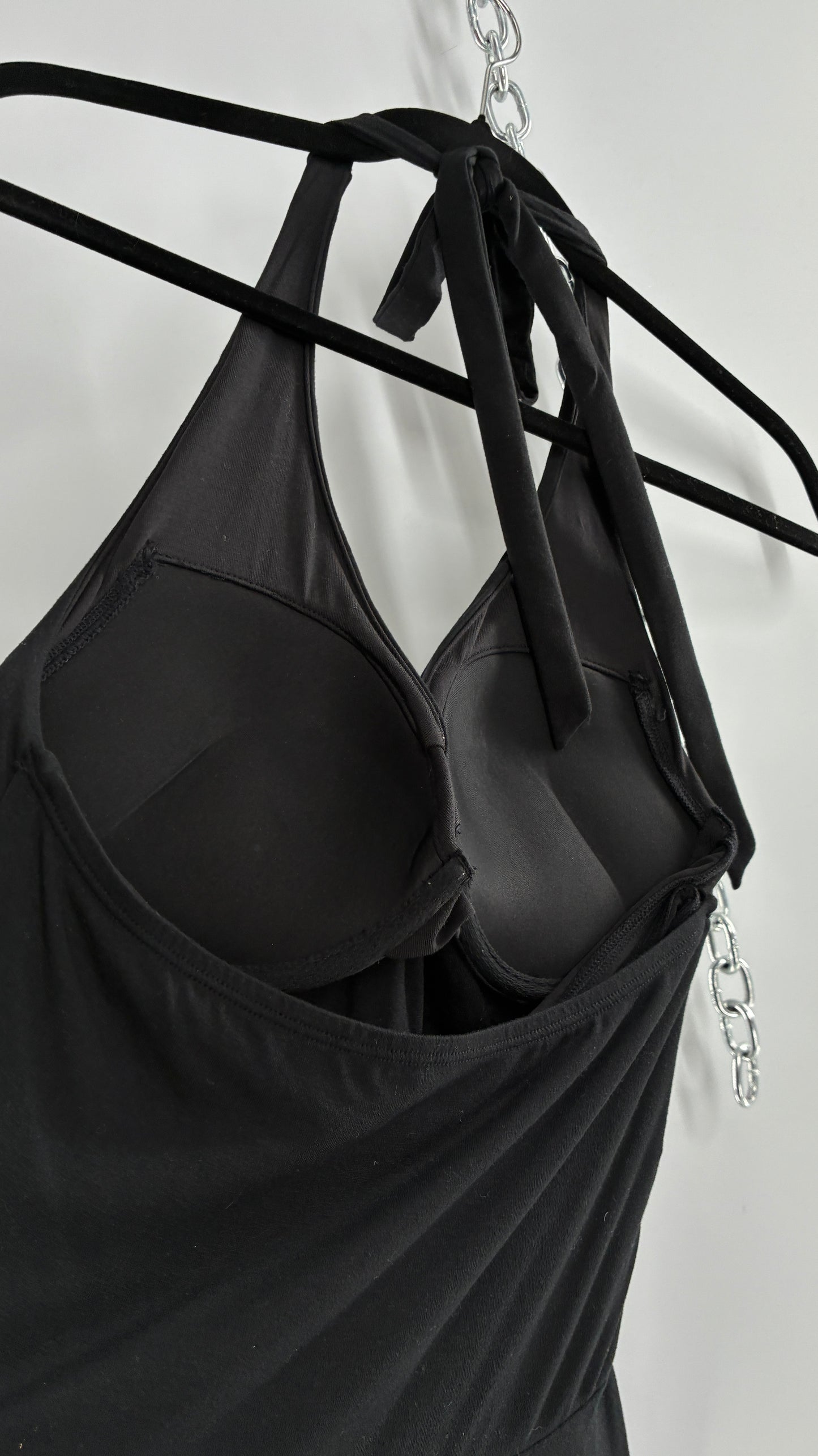 Rare Vintage Victoria’s Secret Black Jersey Knit Halter Voluminous Dress with Built in Padded Bra (34C)