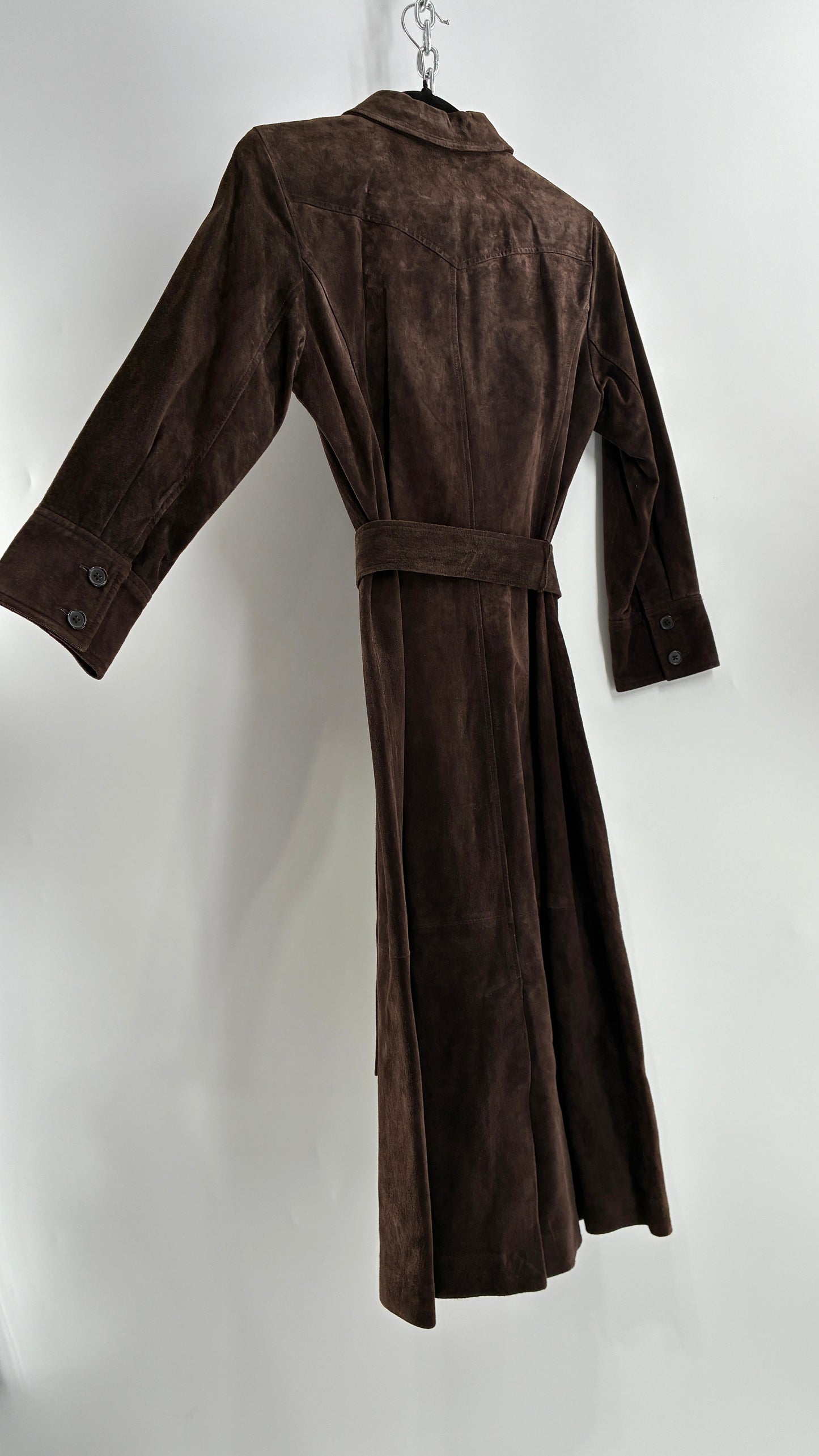Vintage LOFT Brown Suede Leather Button Front, Belted Midi Dress with Tags Attached (4)