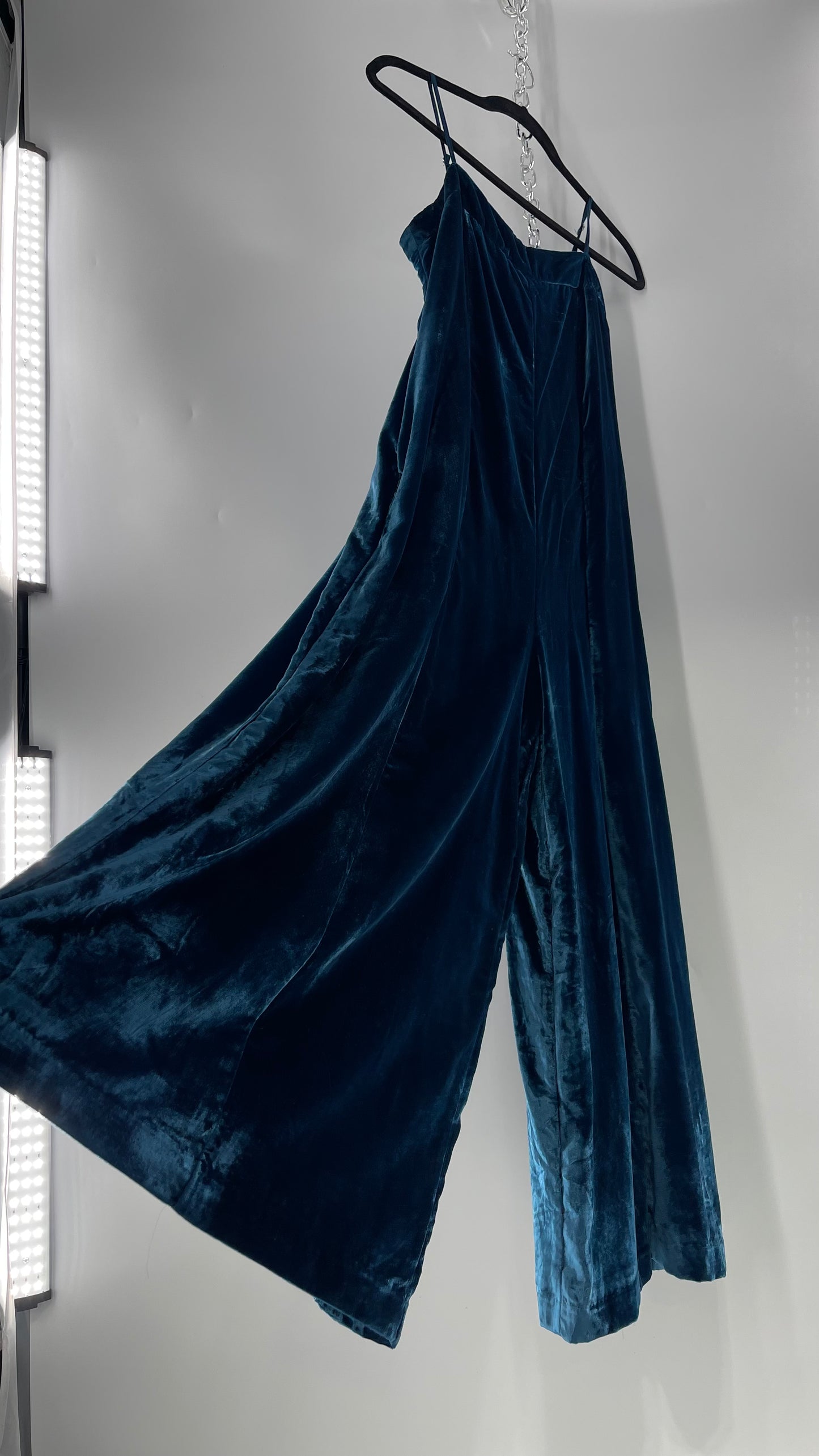 Anthropologie Blue Velvet Velour Wide Leg Jumpsuit (2)