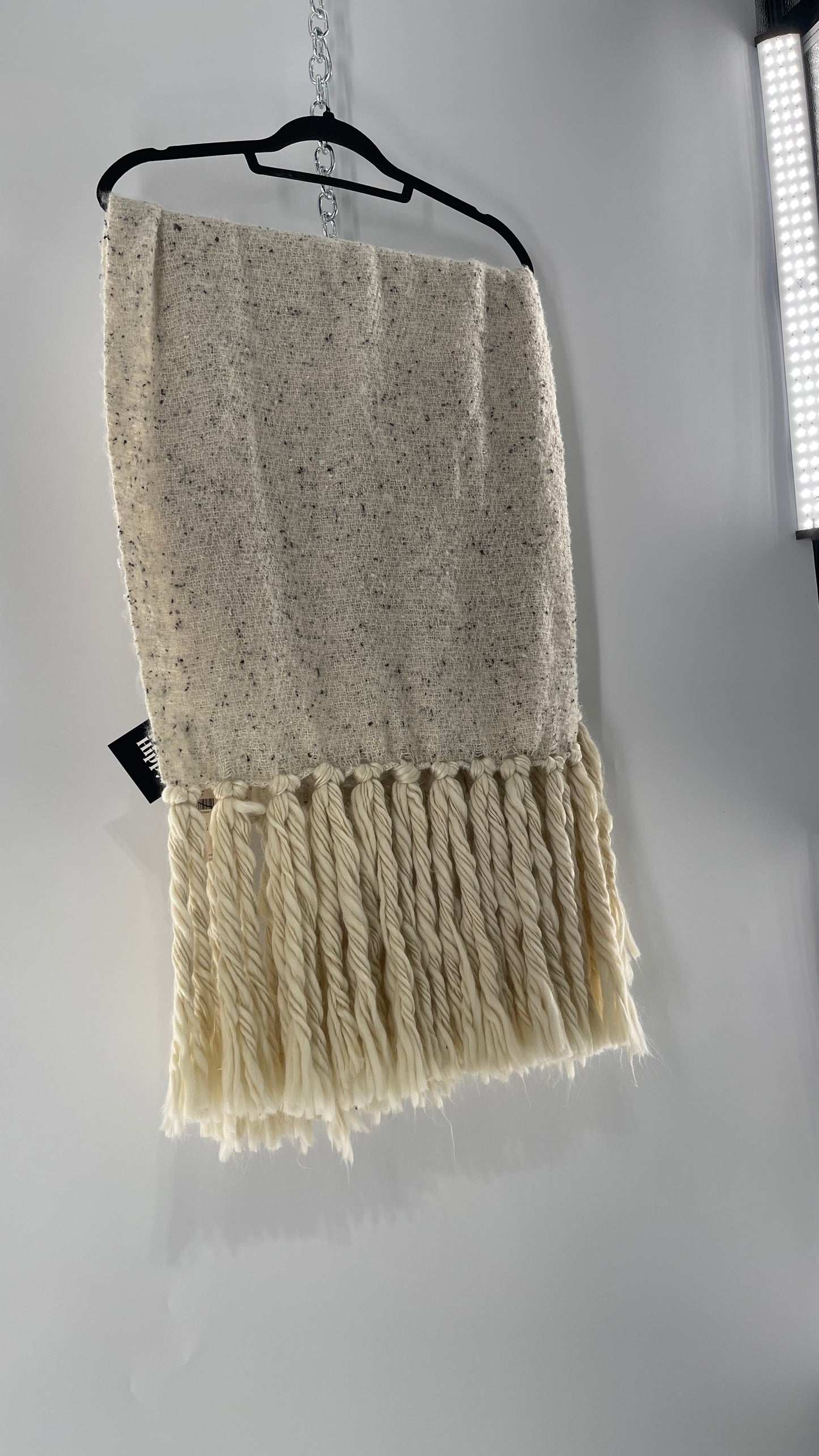 Anthropologie White/Off White Heavy Knit Cold Weather Scarf with Braided Fringe with Tags Attached (One Size)