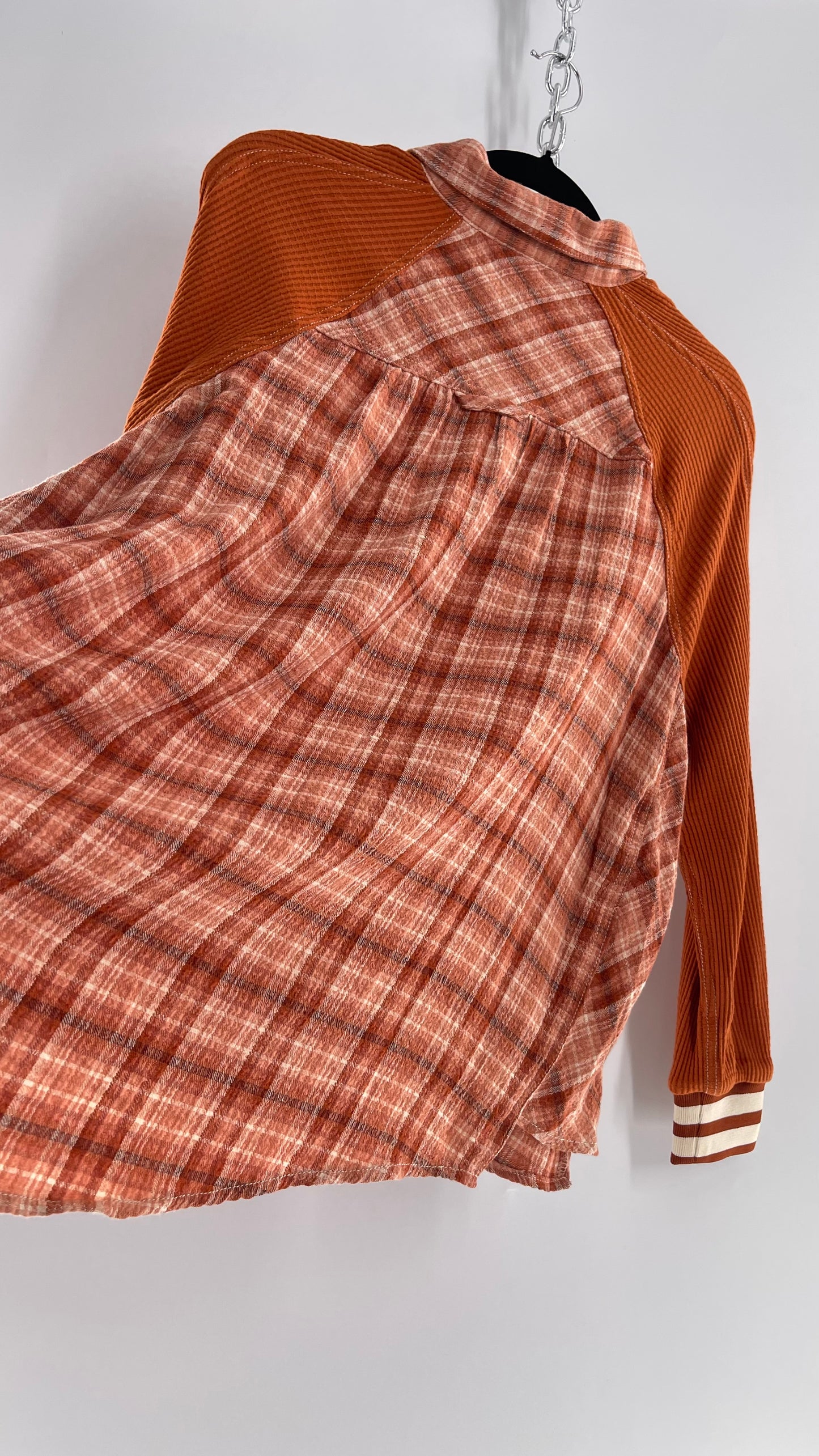 BDG Burnt Orange Flannel with Waffle Knit Sleeves (XS)