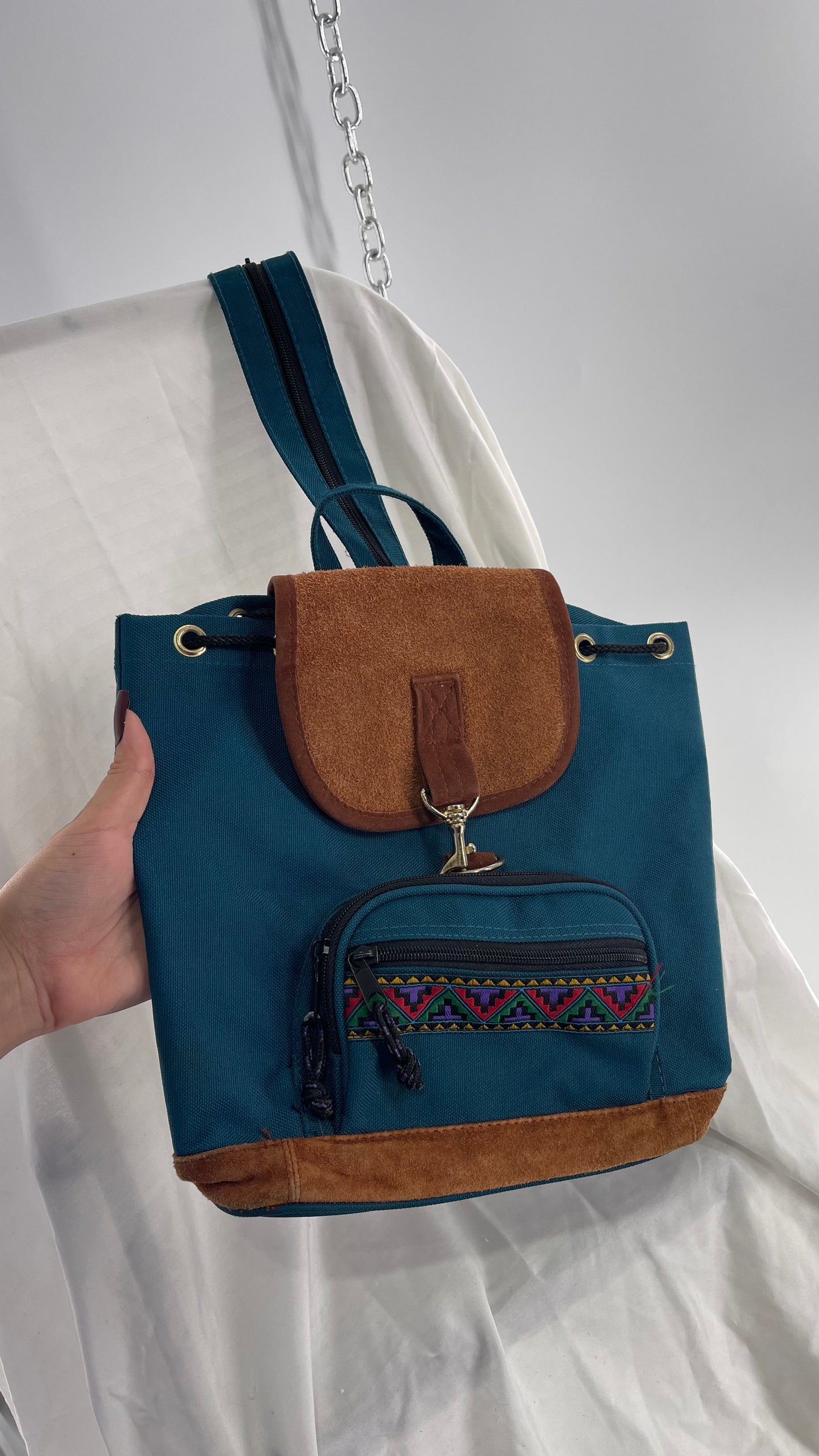 Vintage 90s Canvas Backpack with Leather Details