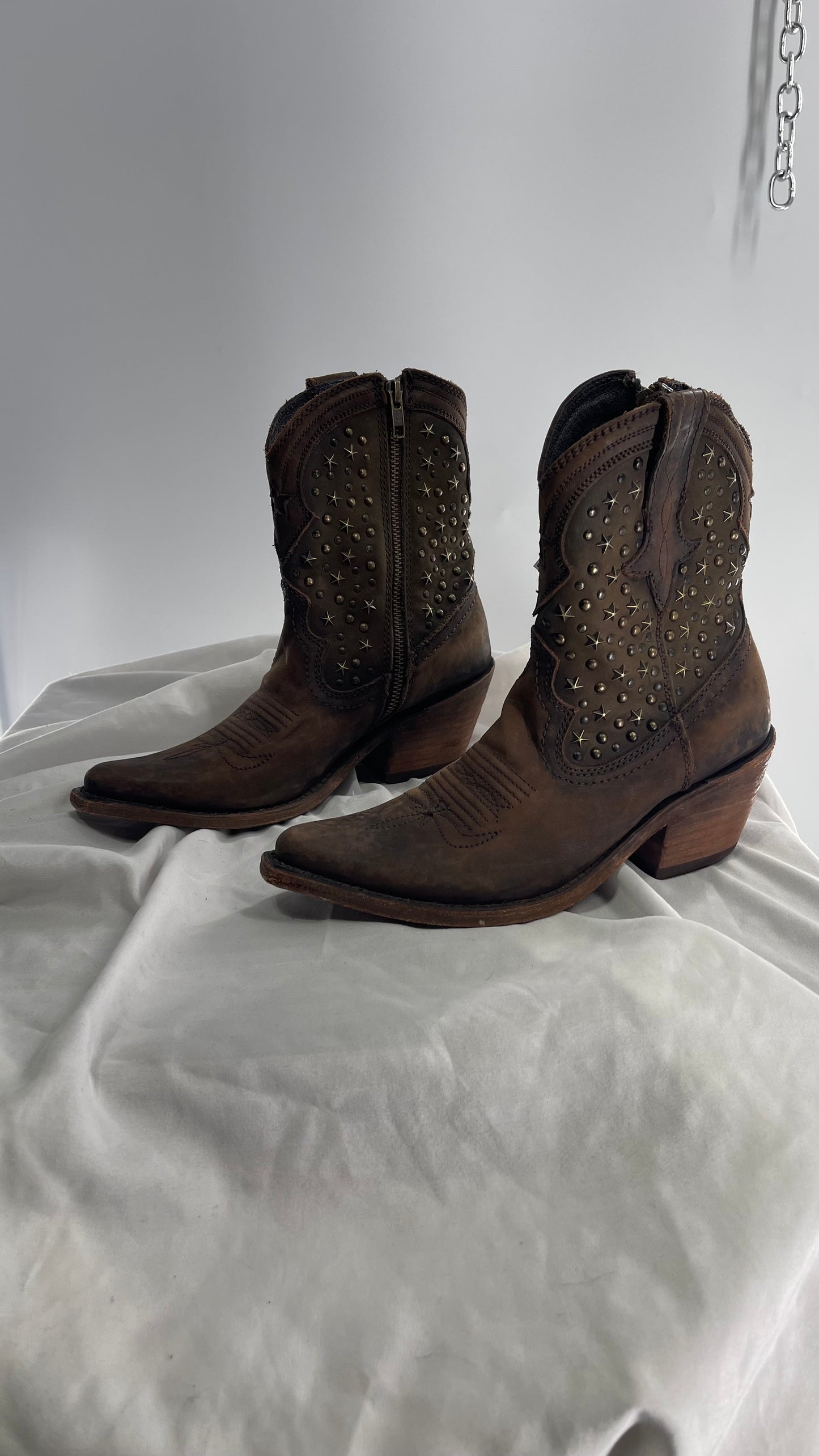 LIBERTY BLACK Handmade in Mexico Leather Cowboy Boots with Star Studs (7.5)