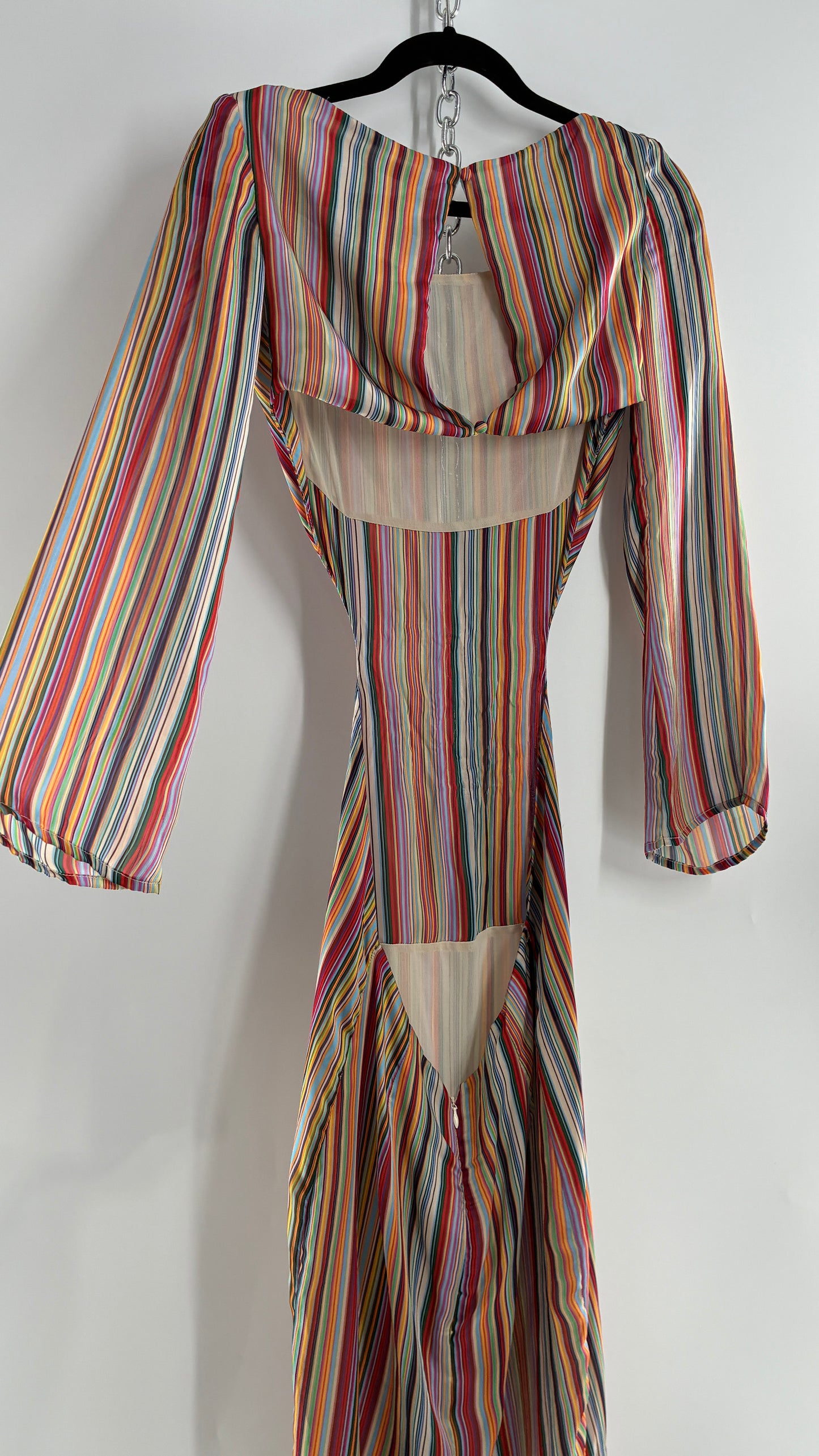 WINTERMUSE Daphne Multicolored Striped Silky Backless Cutout Dress (4)