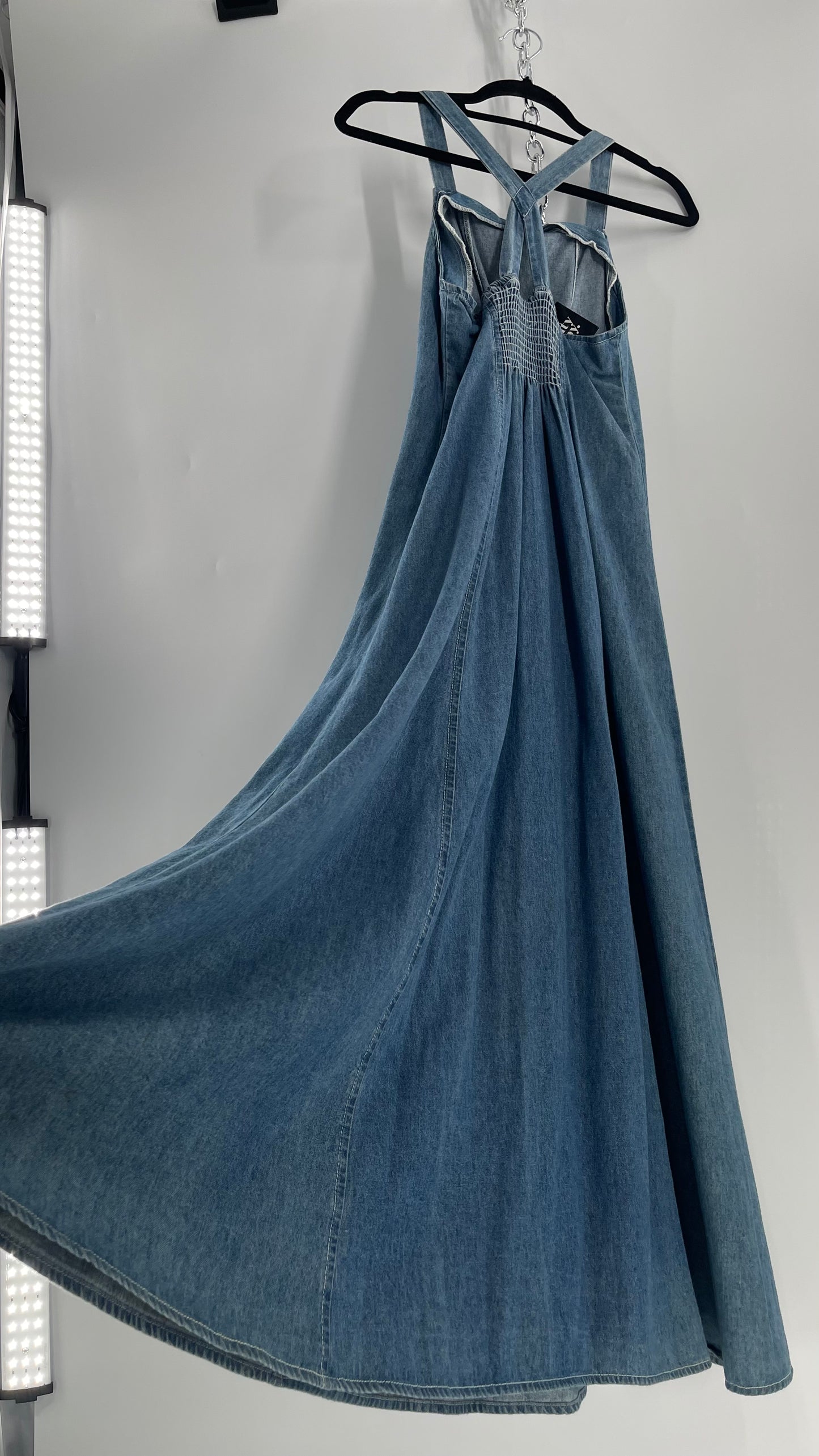 Vintage CDC Denim Triple Tie Bust Maxi Dress (6)