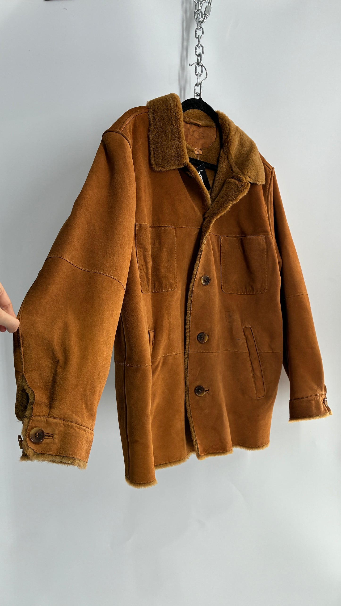 Vintage UGG Genuine Leather Button Front Fur Lined Jacket (Large)