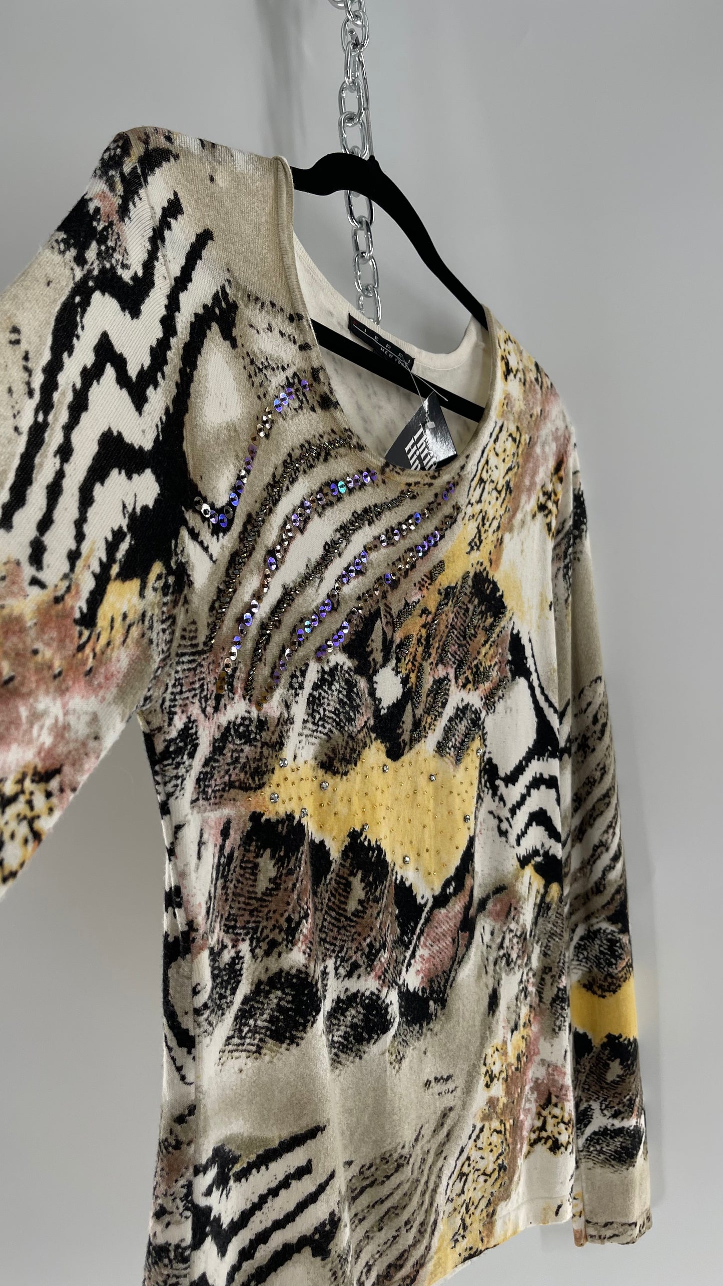 Vintage PIERRI Animal Print Graphic Knit with Iridescent Sequins (Small)