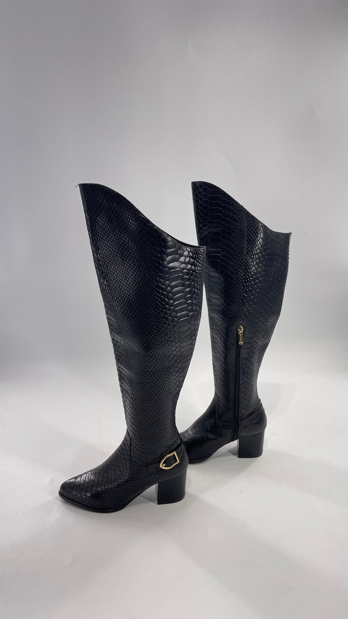 ORCADE Genuine Brazilian Leather Crocodile Embossed/Textured Knee High Boots (5)