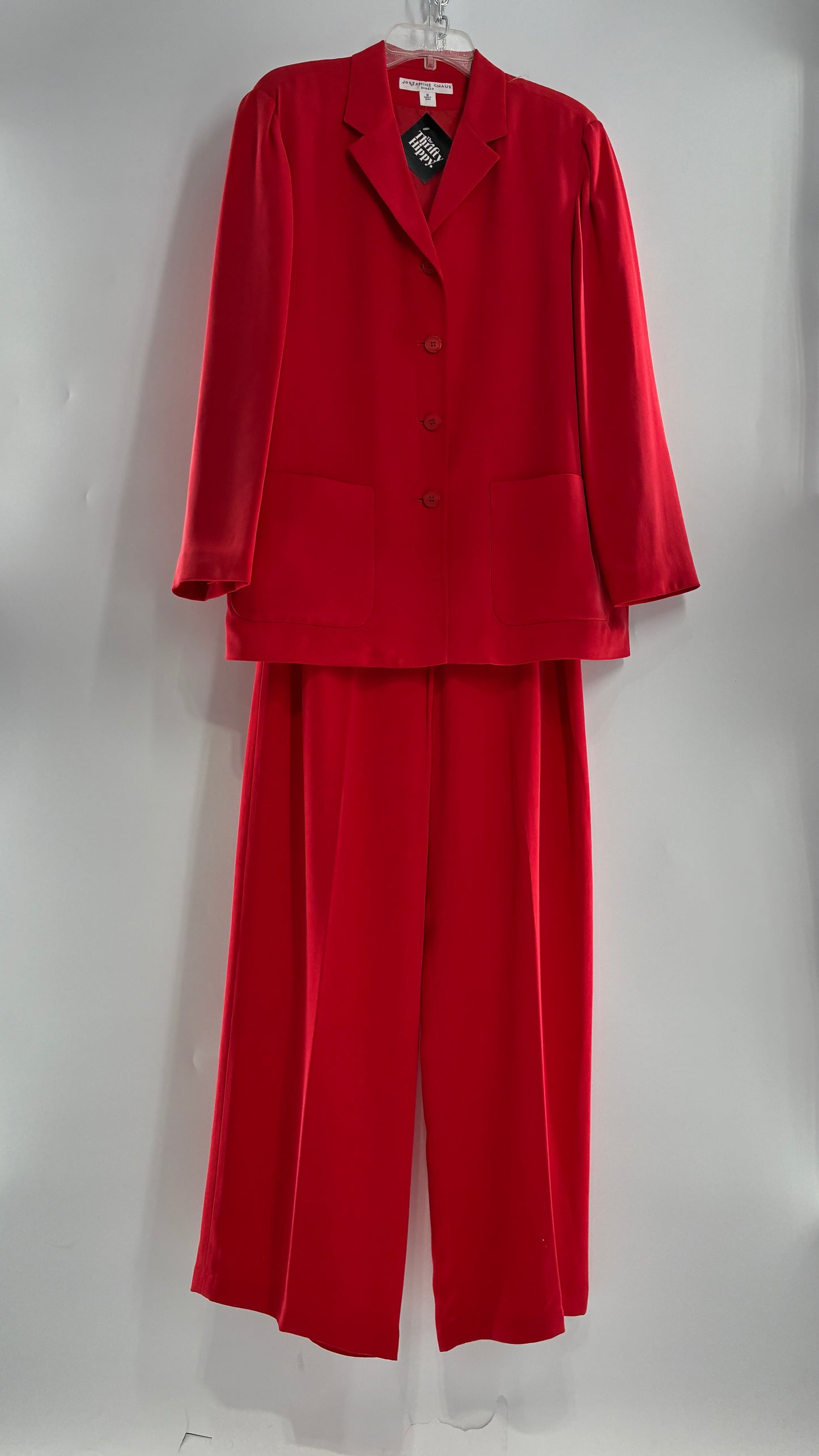Vintage Josephine Chaus Cayenne 100% Silk Power Blazer and Wide Leg Trouser Set (12)