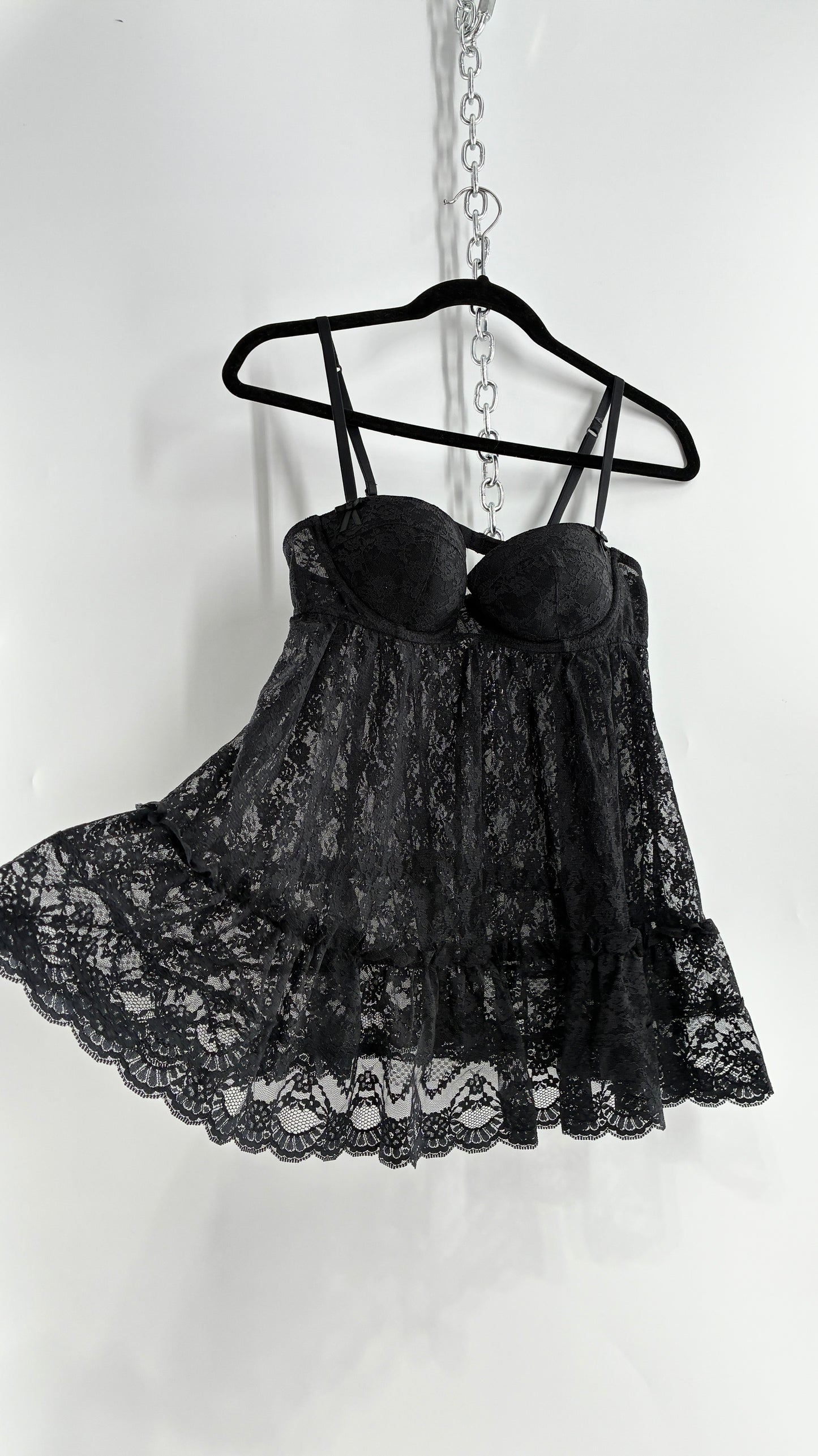 Vintage Victorias Secret Black Lace Babydoll Full Camisole (36C)