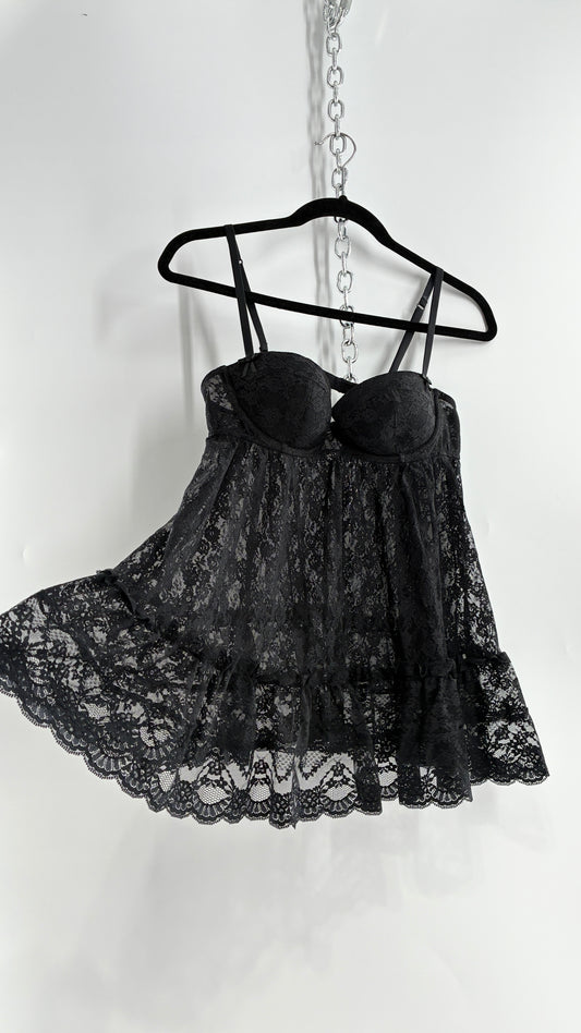Vintage Victorias Secret Black Lace Babydoll Full Camisole (36C)