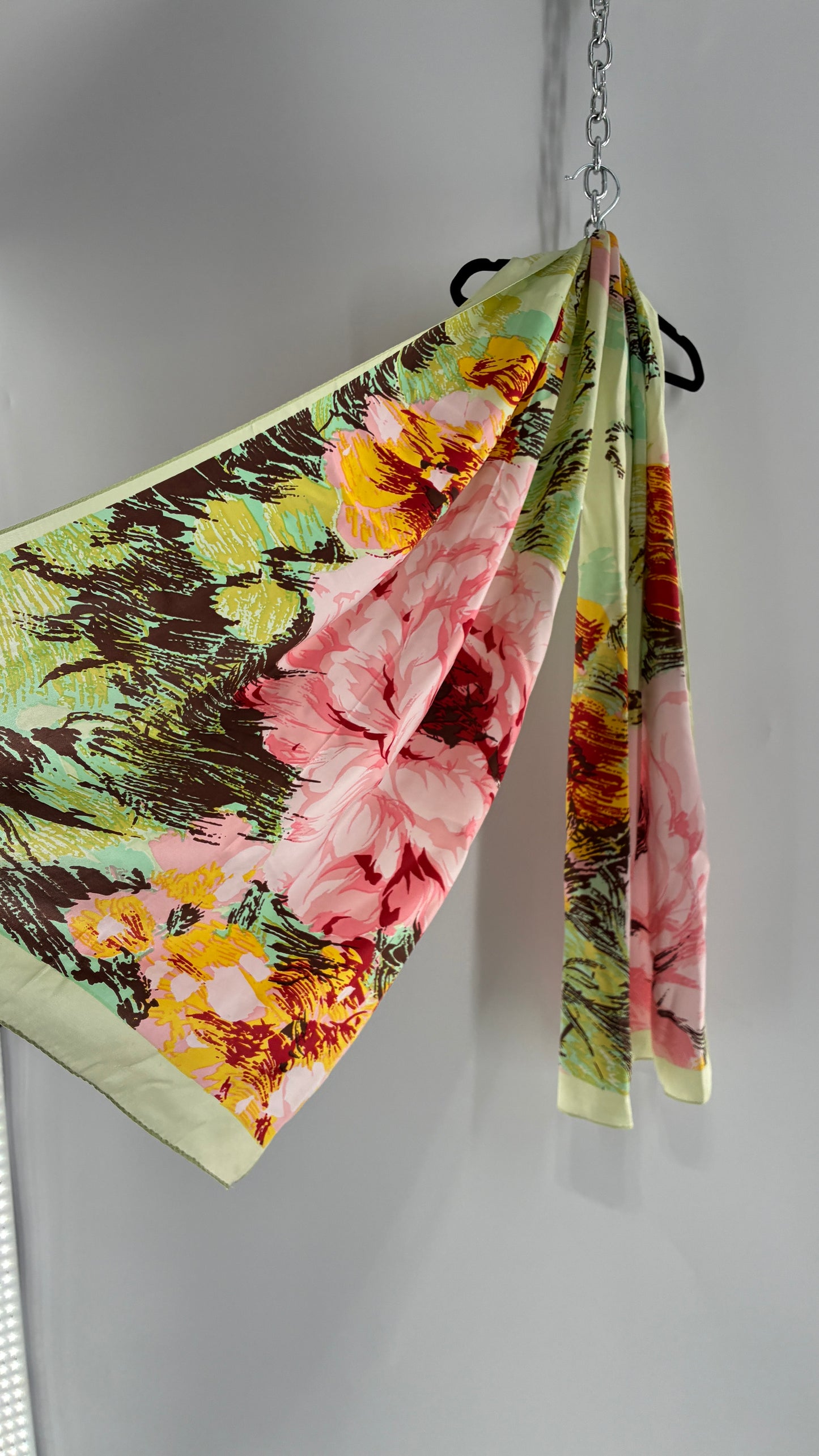 Vintage 100% Silk Tropical Printed Summer Scarf