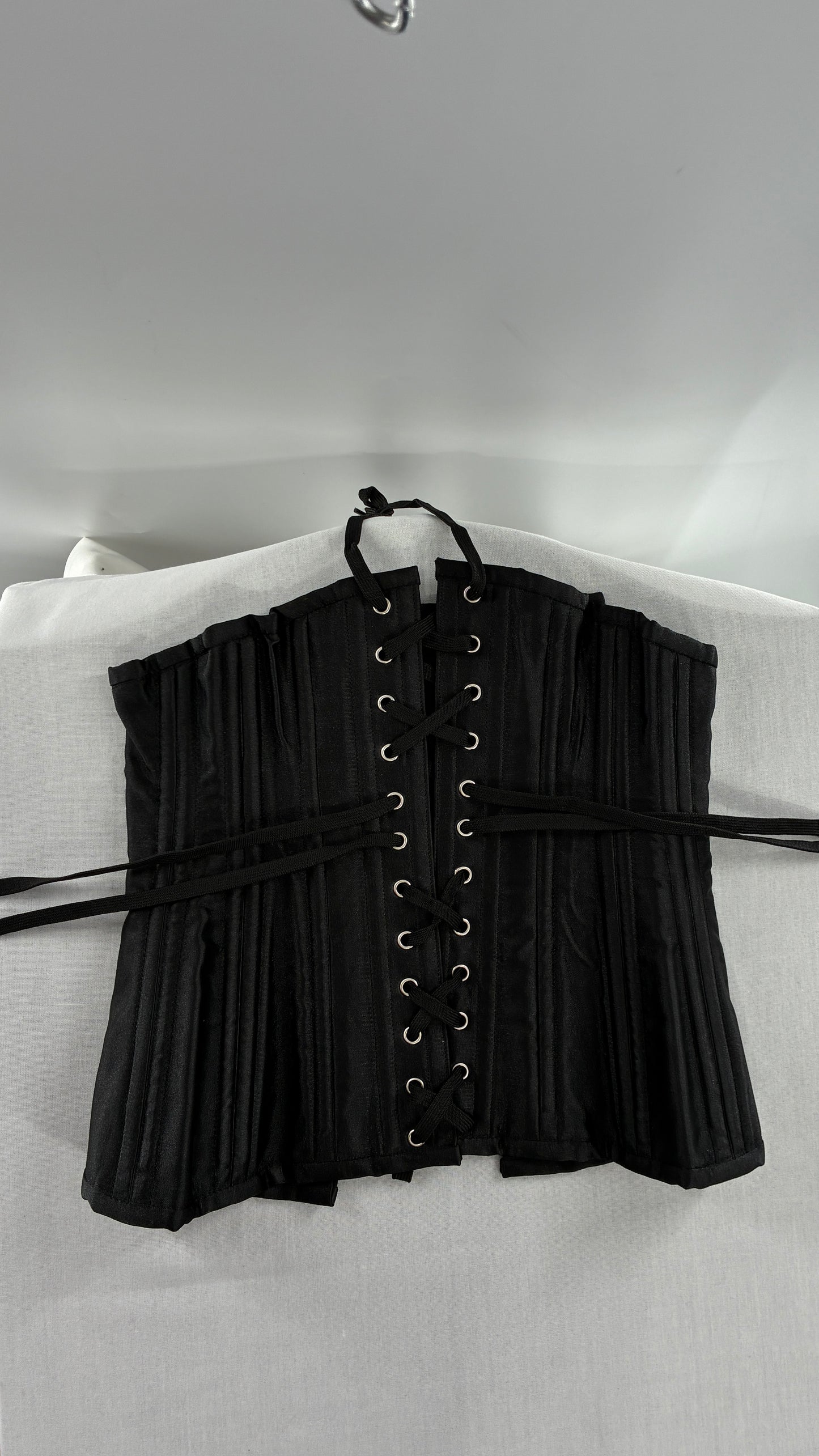 Vintage SHAPERX Black Satin Heavy Duty Ribbed Corset (XS)