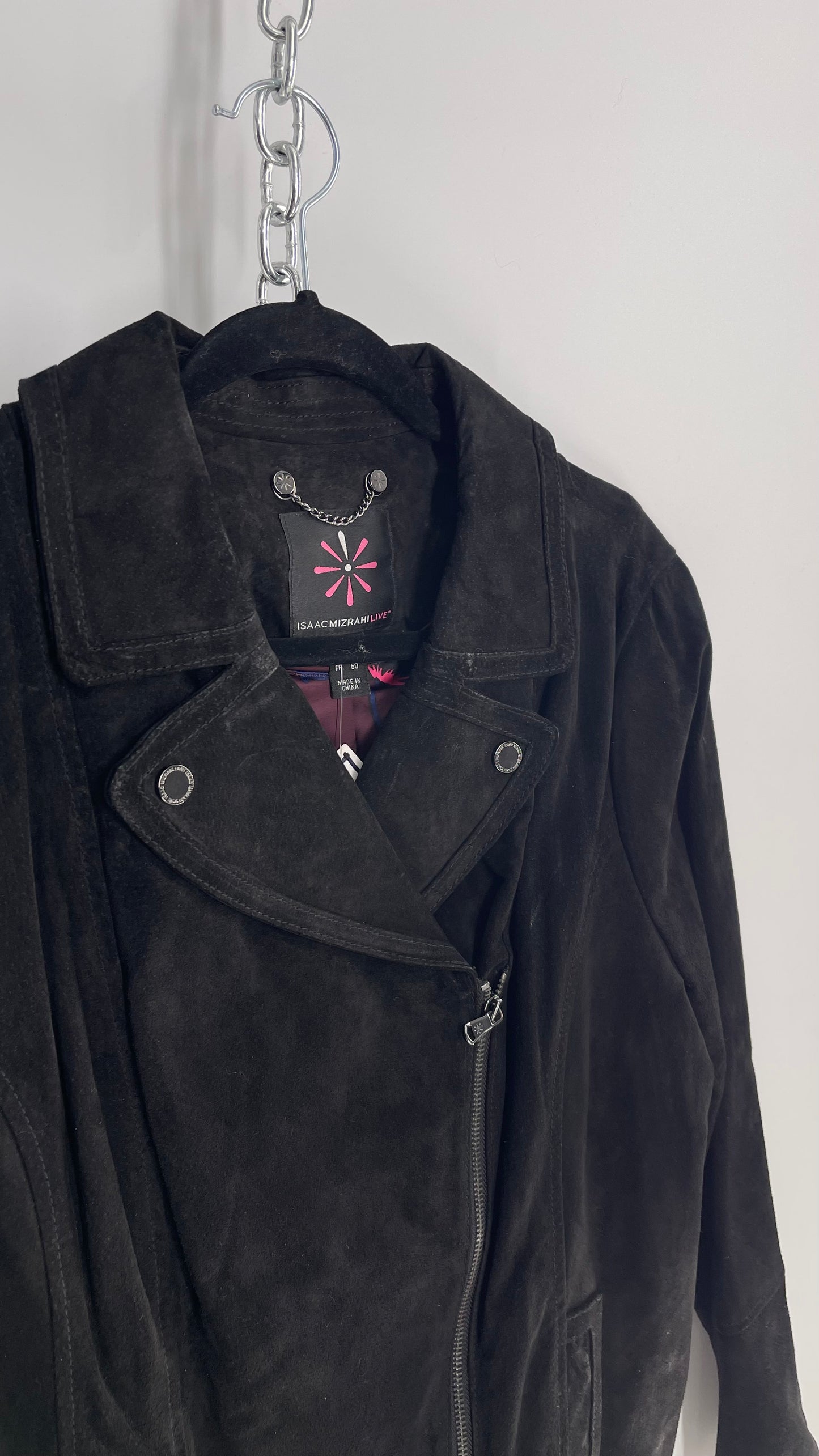 Vintage Isaac Mizrah Black Suede Leather Motorcycle Style Jacket (16)