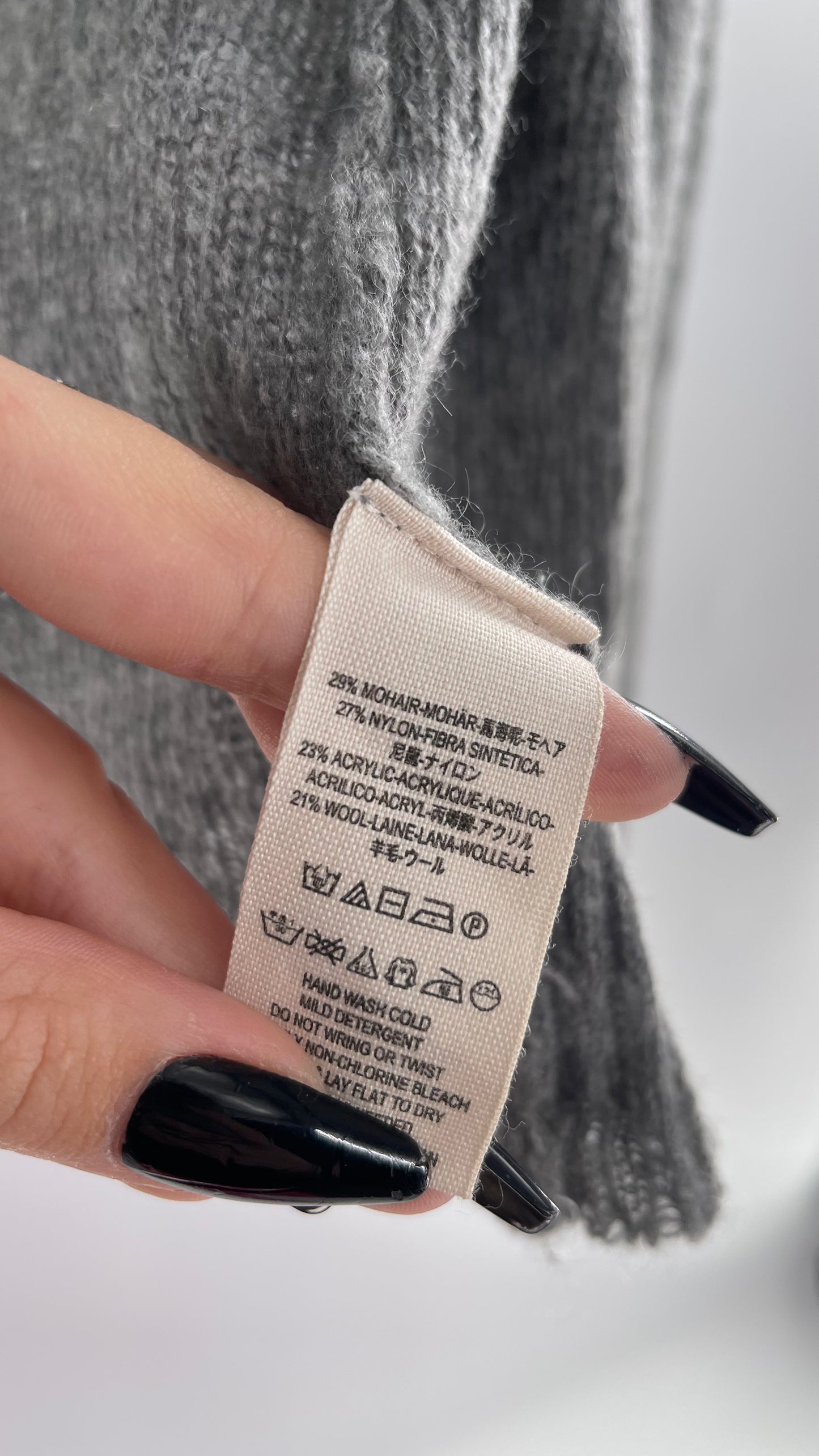 Free People Gray Pocketed Cropped Cardigan (XS) 29% Mohair 21% Wool